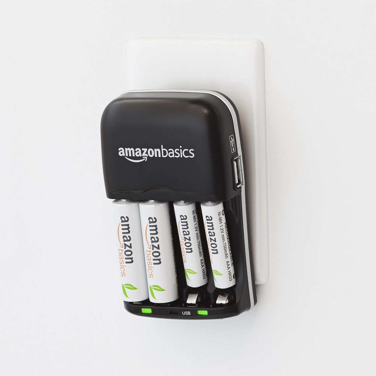 Amazon Basics Rechargeable Battery Charger for AA & AAA Ni-MH Batteries with USB Port, Portable, Travel-Friendly, Over-Charge Protection, Black