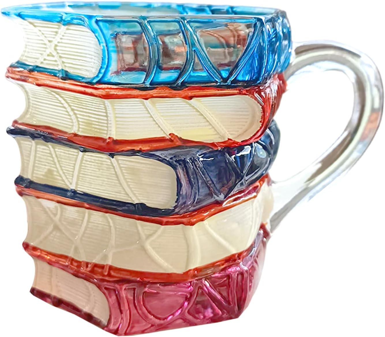 Book Stack Coffee Cup, 300ml 3D Painted Glass Mug Tea Drinkware Stylish Gift for Home, Office, Reading Lovers, Hot Beverages, Everyday Use