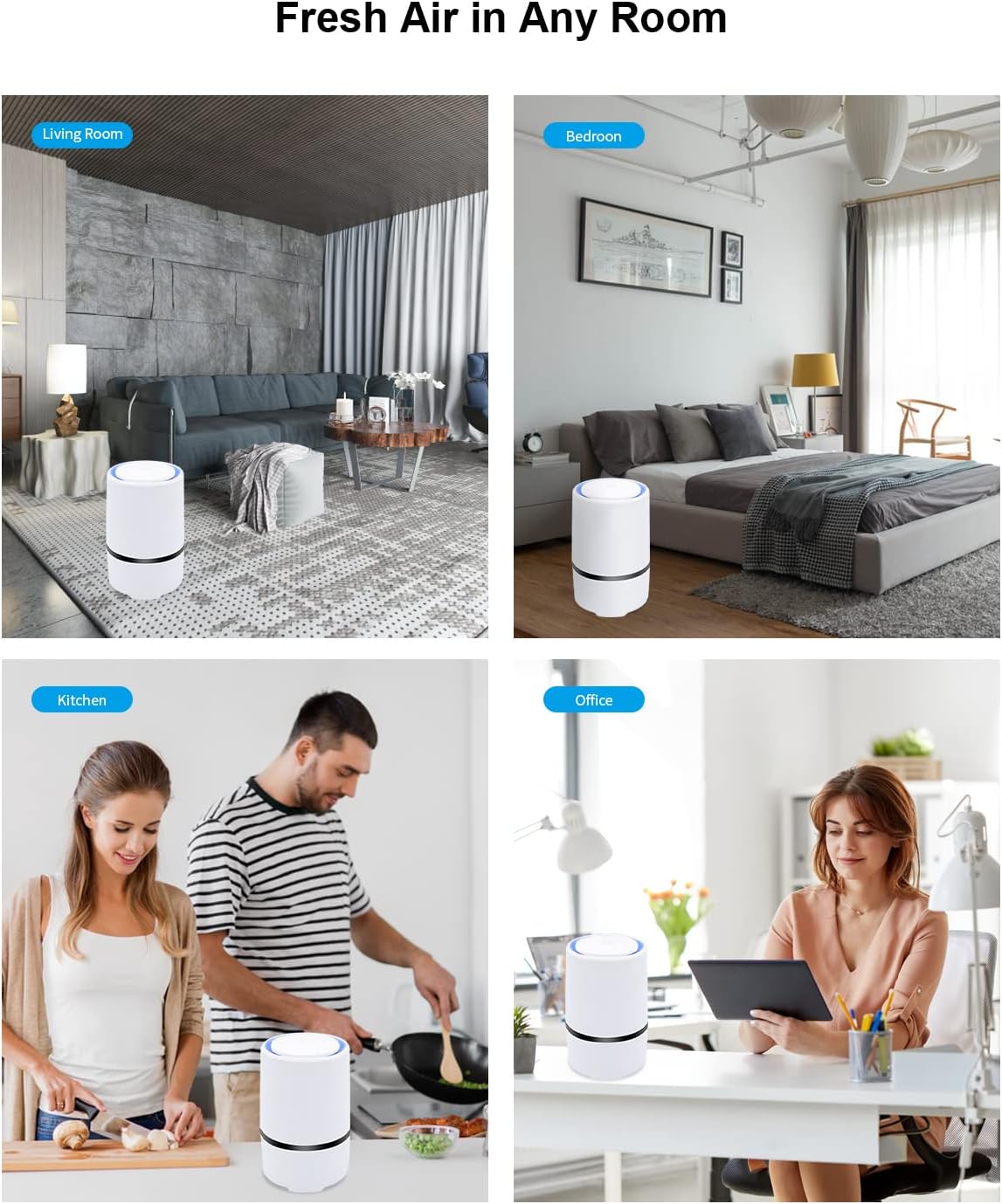 MELEDEN Air Purifier for Home with True HEPA Filters,Low Noise Portable Air Purifiers with Night Light,Desktop USB Air Cleaner
