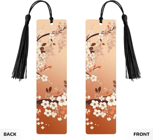 White Small Flowers Bookmarks Gifts for Women Men, Wooden Bookmarks for Book Lovers, Vintage Book Marks Ornaments with Tassel, Unique Personalized Reading Page Markers Black