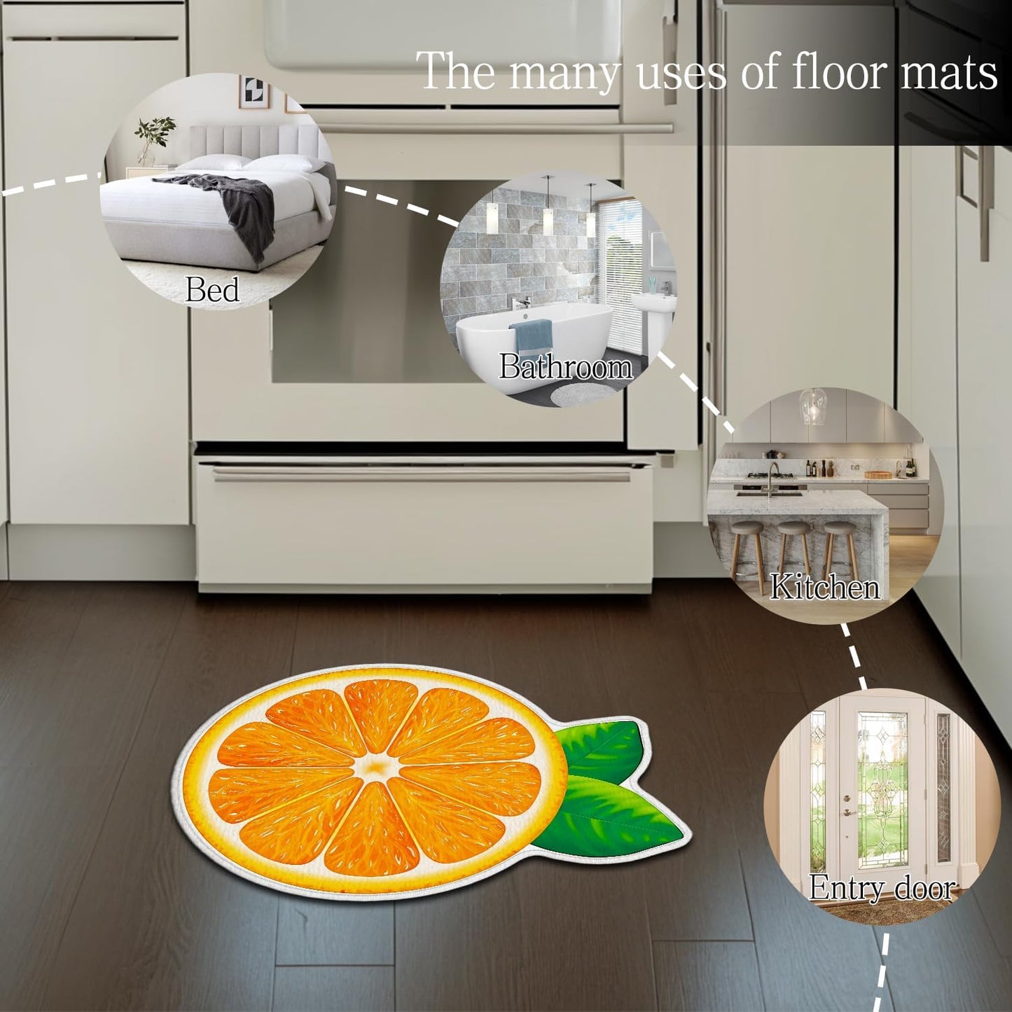 Fresh Orange Slice Bath Rug,Citrus Design Carpet Non-Slip Floor Mat,Soft Absorbent Shaped Area Rugs,Doormats Decor for Fruit Lovers Bathroom Bedroom Bathtub,Summer Ideal Gifts,31.89x25.47in