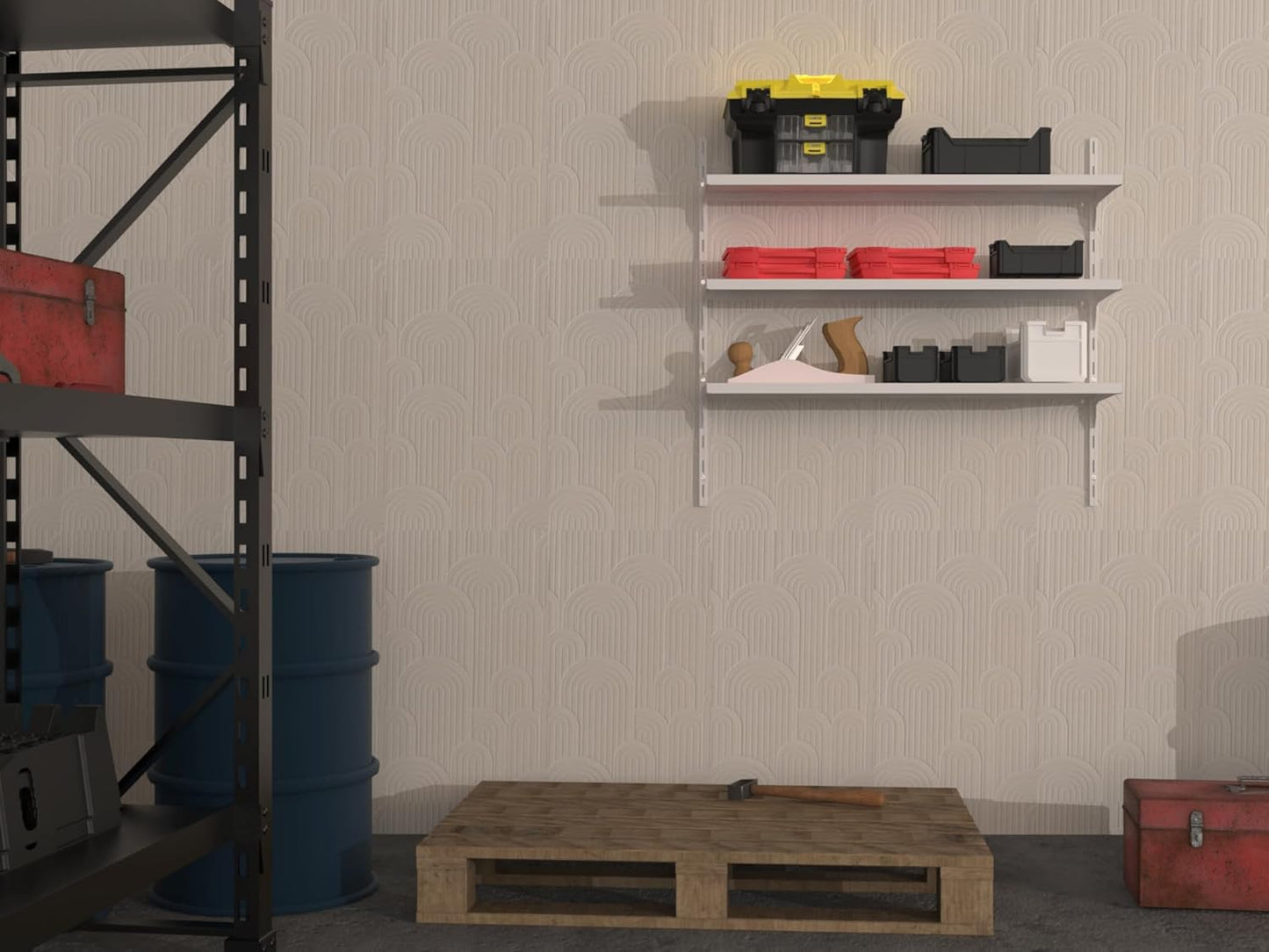8" Deep ×32″ Long Adjustable Deep Floating Shelves for Wall 3‑Tier, Wall Mount Metal Shelf 165 LBS, Heavy Duty White Storage Rack for Garage, Kitchen, Bathroom, Bedroom, Wall Shelving Decor