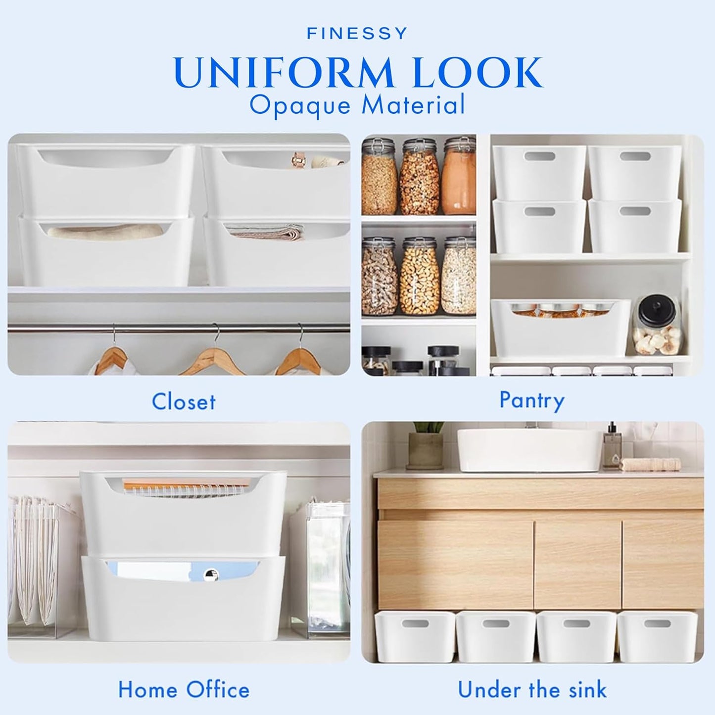 White Small Storage Bins with Lids 2 Pack for Organization for Pantry Bathroom Shelves Closet Cabinets, Stackable Plastic Storage Basket with Lid, Lidded Organizing Bin Containers for Shelf and Crafts