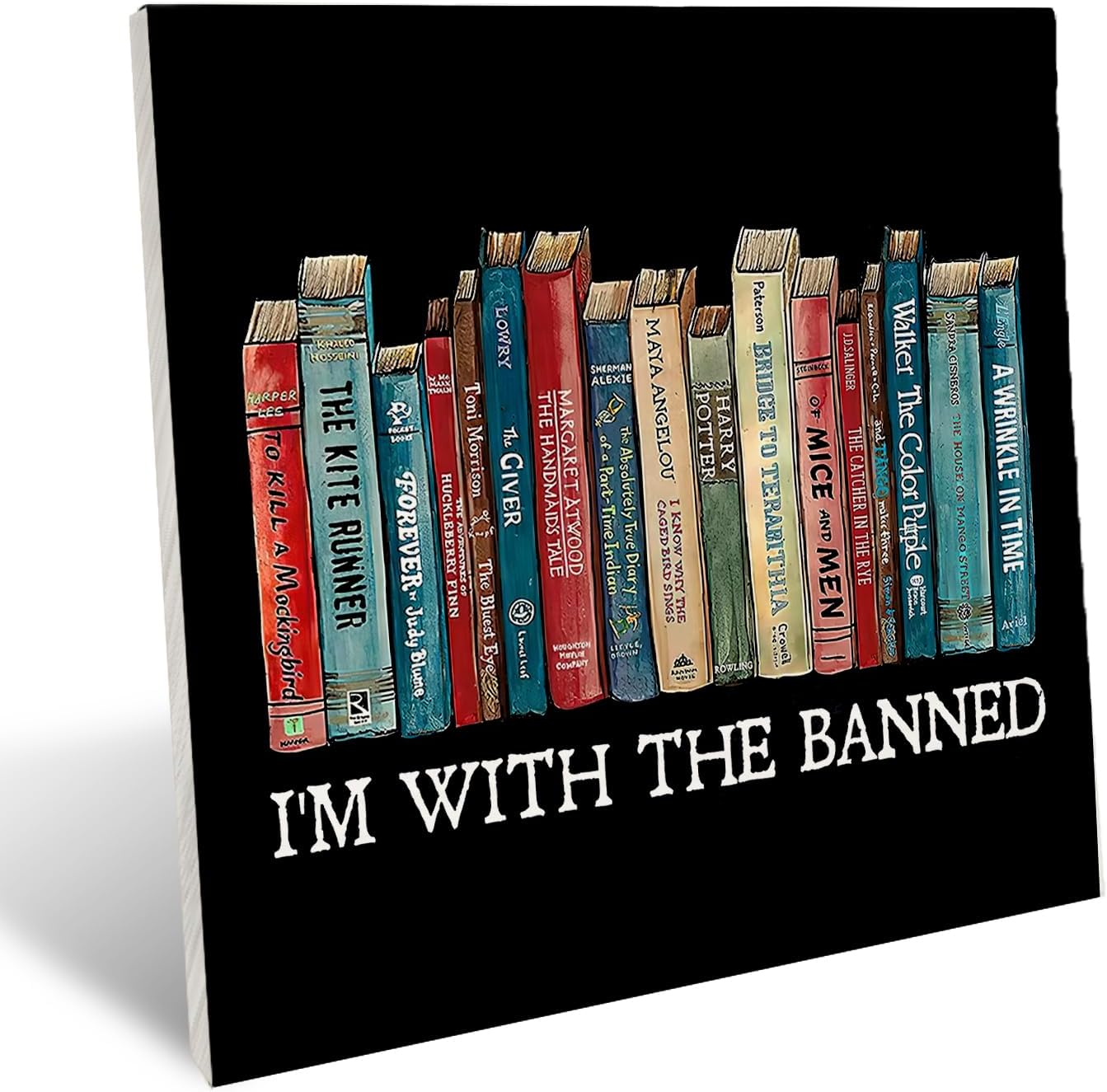 Book Lovers Gifts, Librarian Gifts, Bookshelf Reading Nook Decor, Reading Corner Decor, Library Decor, Book Lover Decor - I'm with the Banned Book Reading Wood Signs Plaque, 6.2x6.2 Inches