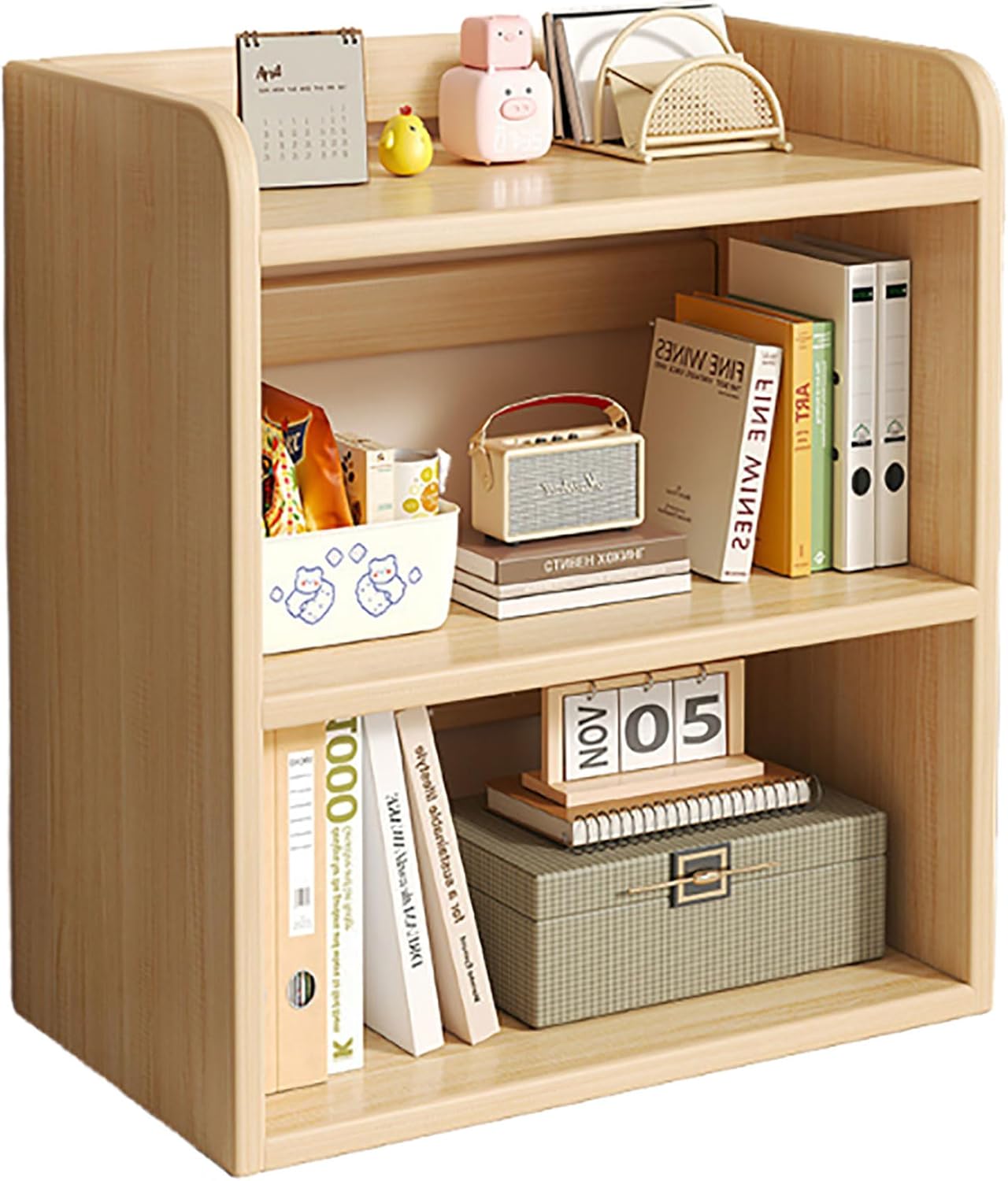 3-Tier Solid Wood Bookshelf, Freestanding Desktop Shelf for Small Spaces, Modern Horizontal Bookcase, Corner Storage Rack (Size: 40x20x65CM, Color: A)