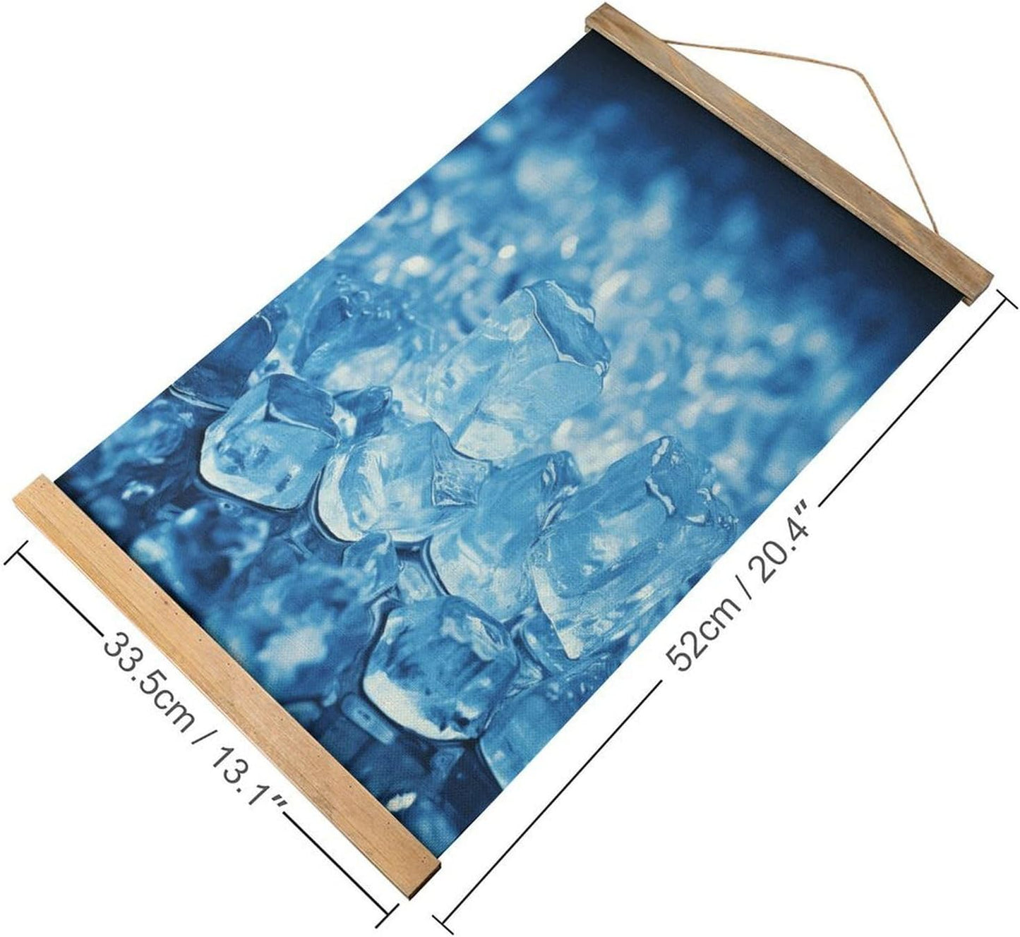 Vintage Blue Ice Cube Background Poster with Wooden Frame Personalized Linen Hanging Scroll Painting Rustic Wall Hanging Illustrative Modern Artwork Decor for Home Living Room Bedroom Office