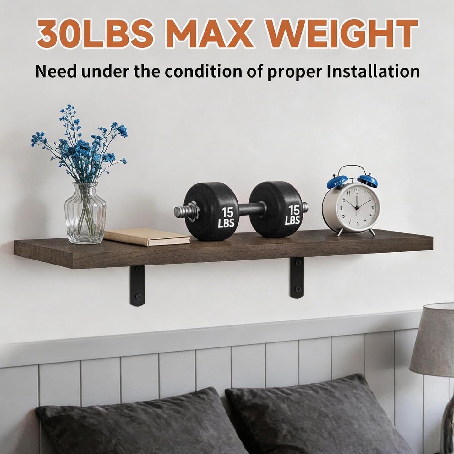 LifetimeWarranty Easy Install Wall Shelves with Brackets,15.7 Inch Wall Mounted Wood Floating Wall Shelf, Small Wall Shelf for Storage&Home Decor, Living Room,Kitchen,Office,Book Corner Shelf,Set of 3