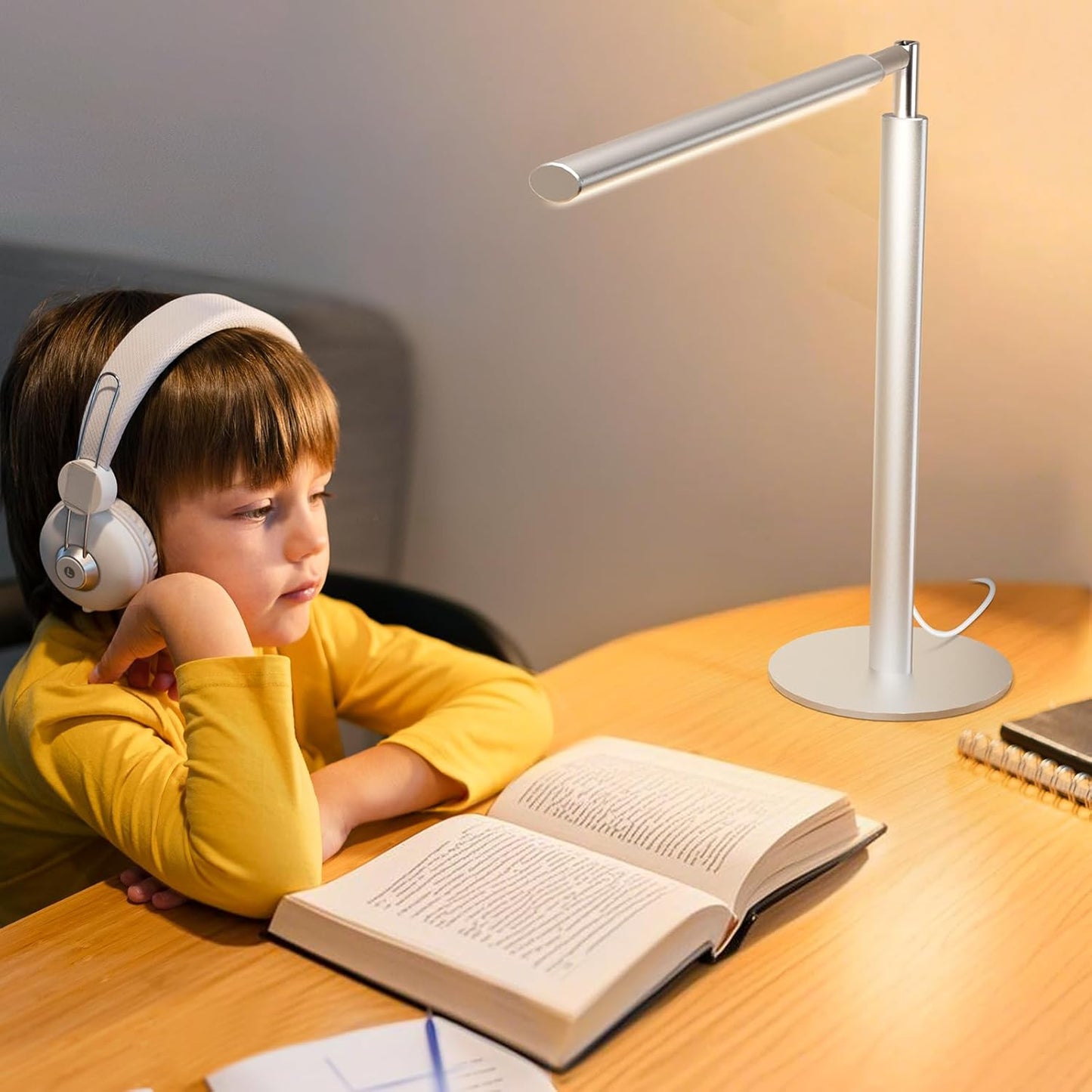 Metal Desk Lamp for Home Office - 16'' Foldable LED Desk Light for Reading, 4 Color Temps, 15W 1200Lm Dimmable Table Lamp with Flexible Arm, Task Lamp for College Dorm Study Painting, Silver