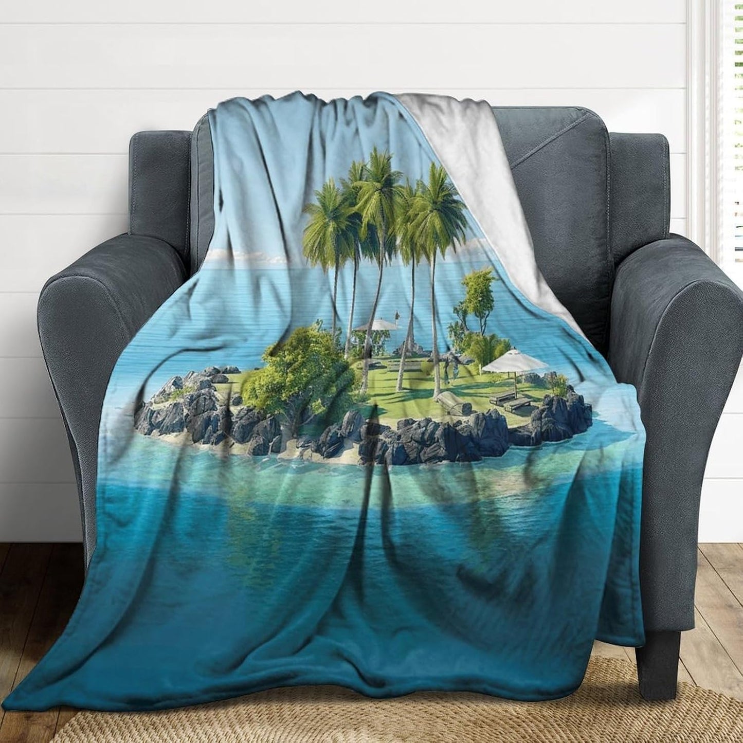 Ocean Island Throw Blanket for Couch Super Soft Warm Lightweight Throw Blankets Cozy Flannel Bed Blanket Cute Decorative Blankets for All Seasons Home Decor Gift 30"*40"（76 * 100cm）