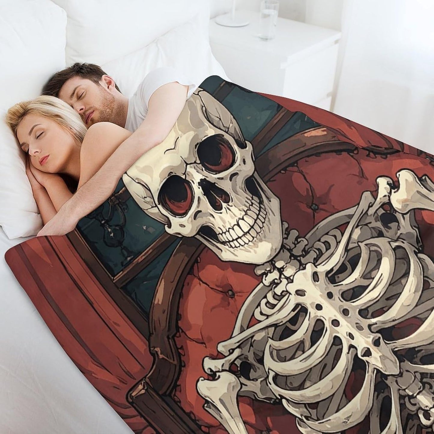 Flannel Throw Blanket for Couch Bed Lightweight Soft Skeleton Reading Thick Throw Blanket Super Cozy Warm Blanket for Sofa All Season Use 55"x70"