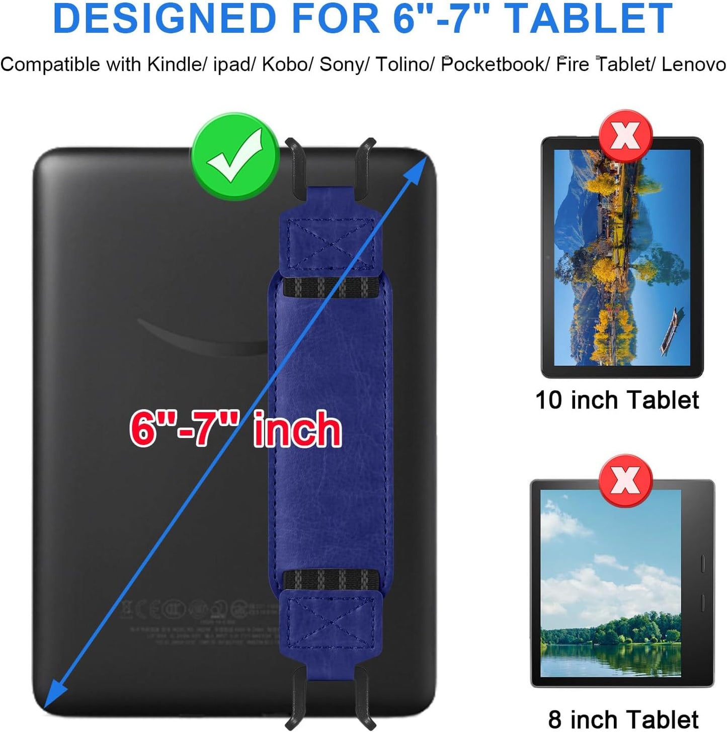 Universal Soft Hand Strap for 6-7 Inch eReader Tablet, Compatible with Kobo/Pocketbook/Tolino/Paperwhite/Nook, High Elasticity Hand Strap for Tablet, Blue