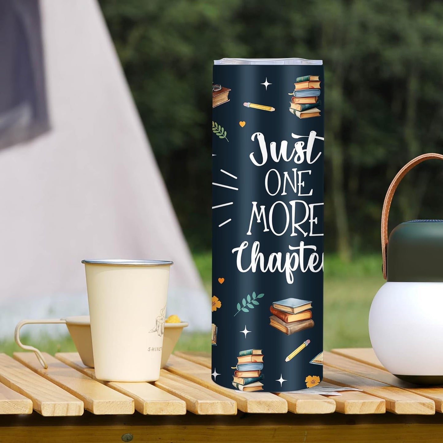 Book Lover Gifts for Women, 20 Oz Just One More Chapter Tumbler, Gifts for Readers Bookworm Librarian Nerd, Bookish Gift for Thanksgiving Christmas, Chapter Skinny Tumbler with Straw, 1 PCS