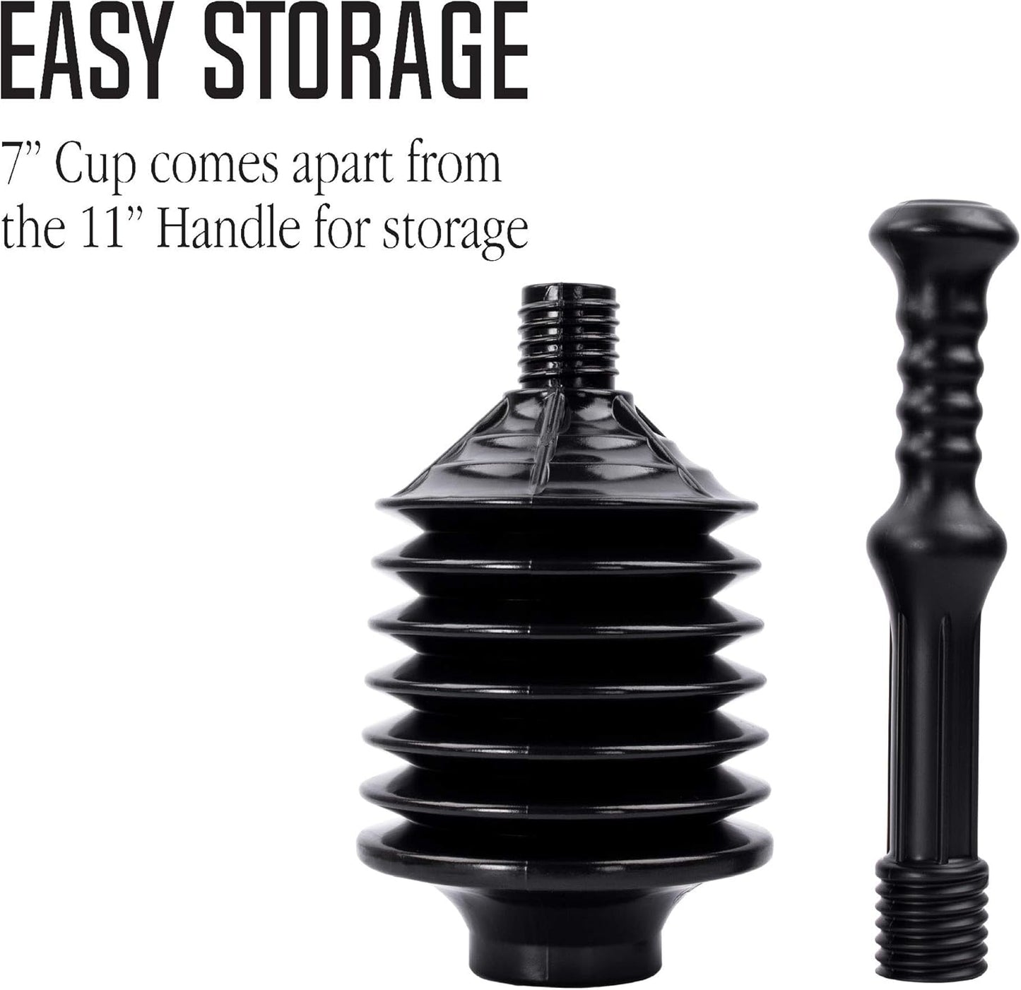 JS Jackson Supplies Professional Bellows Accordion Toilet Plunger, High Pressure Thrust Plunge Removes Heavy Duty Clogs from Clogged Bathroom Toilets, All Purpose Power Plungers for Bathrooms, Black