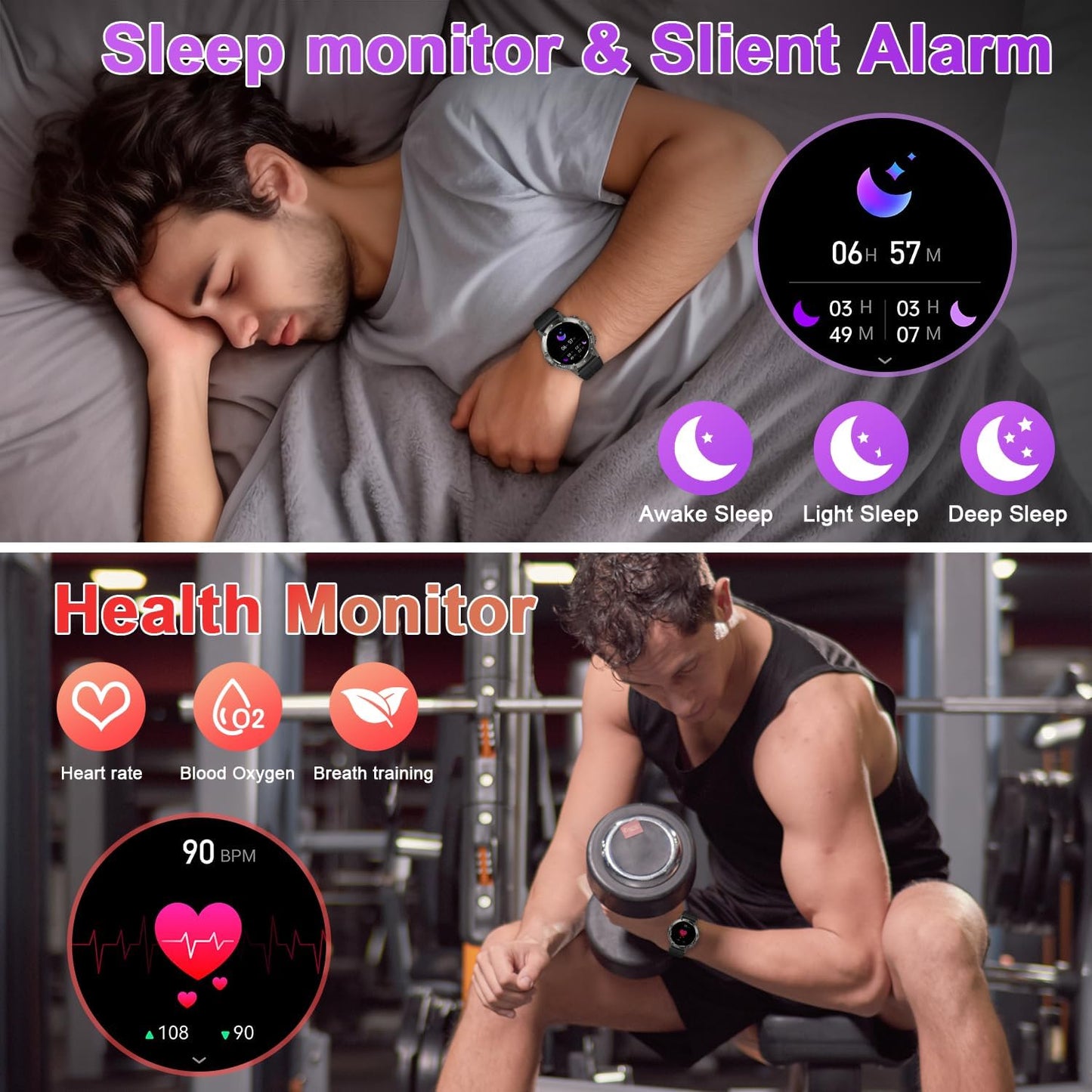 zhizhi Smart Watch for Men Fitness Tracker: Smart Watches for Android Phones iPhone Bluetooth Waterproof Make Answer Call Digital Mens Watches Heart Rate Monitor Running Smartwatch Samsung Compatible