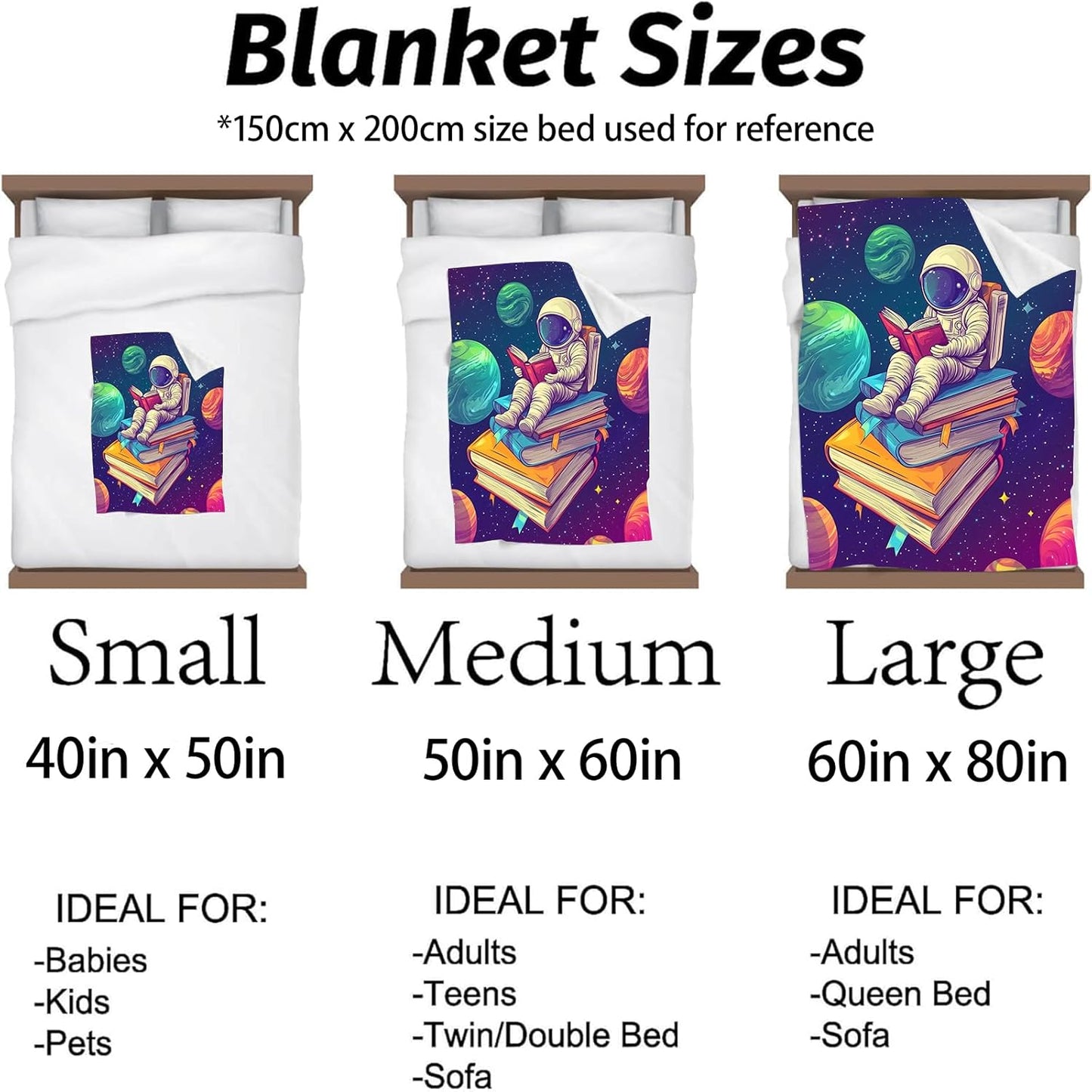 Space Reading Astronaut Blanket, Soft & Warm Flannel Throw - Cozy Lightweight Blankets for Travel, Decor, Bedroom, Office, Sofa for Adults Kids - Ideal for All Seasons 60"×50"