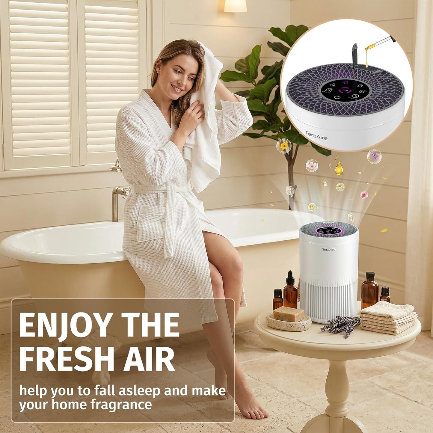 Air Purifiers for Bedroom Home, Air Purifier with PM 2.5 Air Quality Monitor Cover Up to 1235 Ft², Air Filter Cleaner with 5 mode Light, Sleep Mode, Timer, Fragrance Sponge for Smoke, Odor, Dander