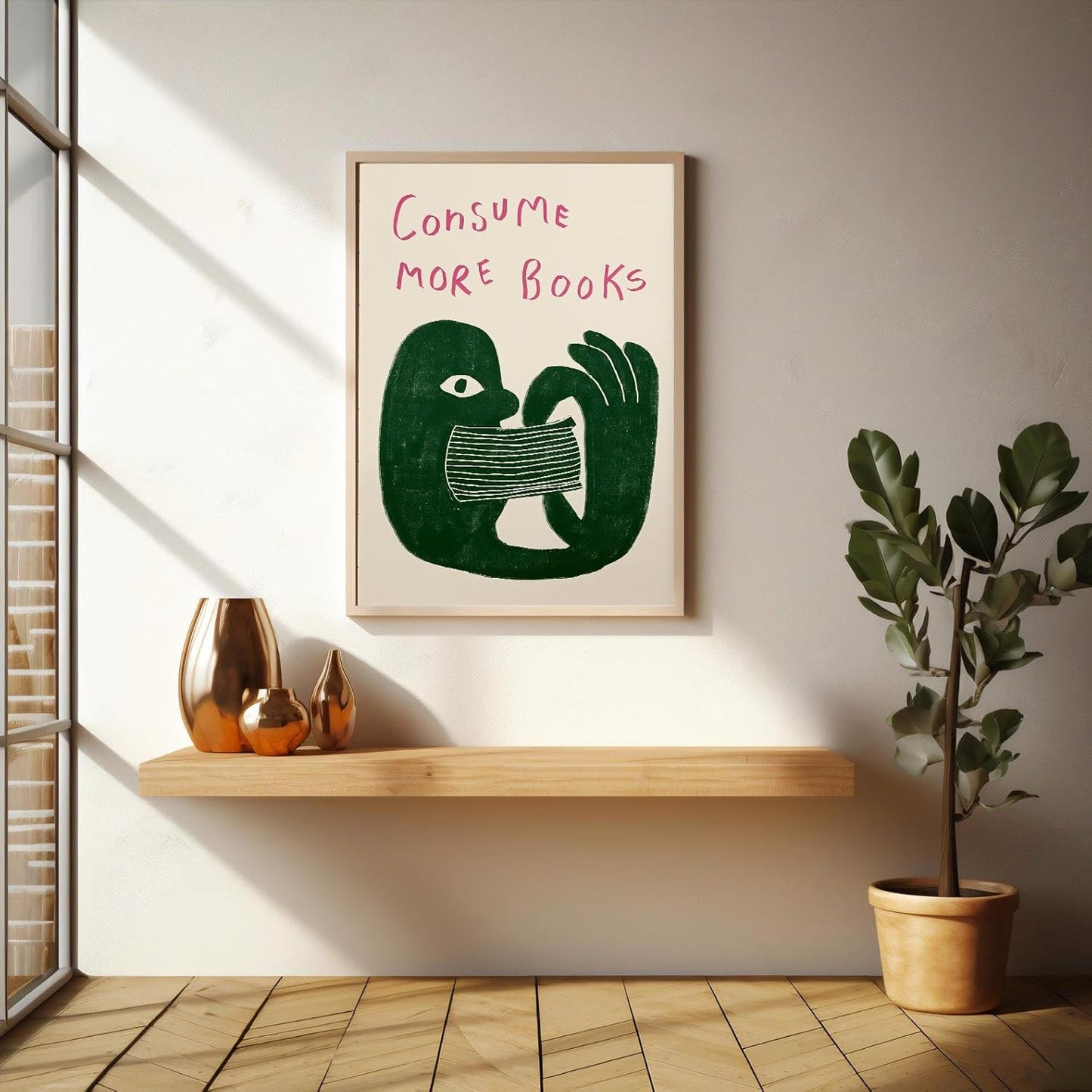 Funny Reading Wall Art Prints Bookish Wall Decor, Consume More Books Quote Canvas Print, Retro Book Art Cool Literature Dorm Room Classroom Library Living Room Home Decor 16x24 Inch Unframed