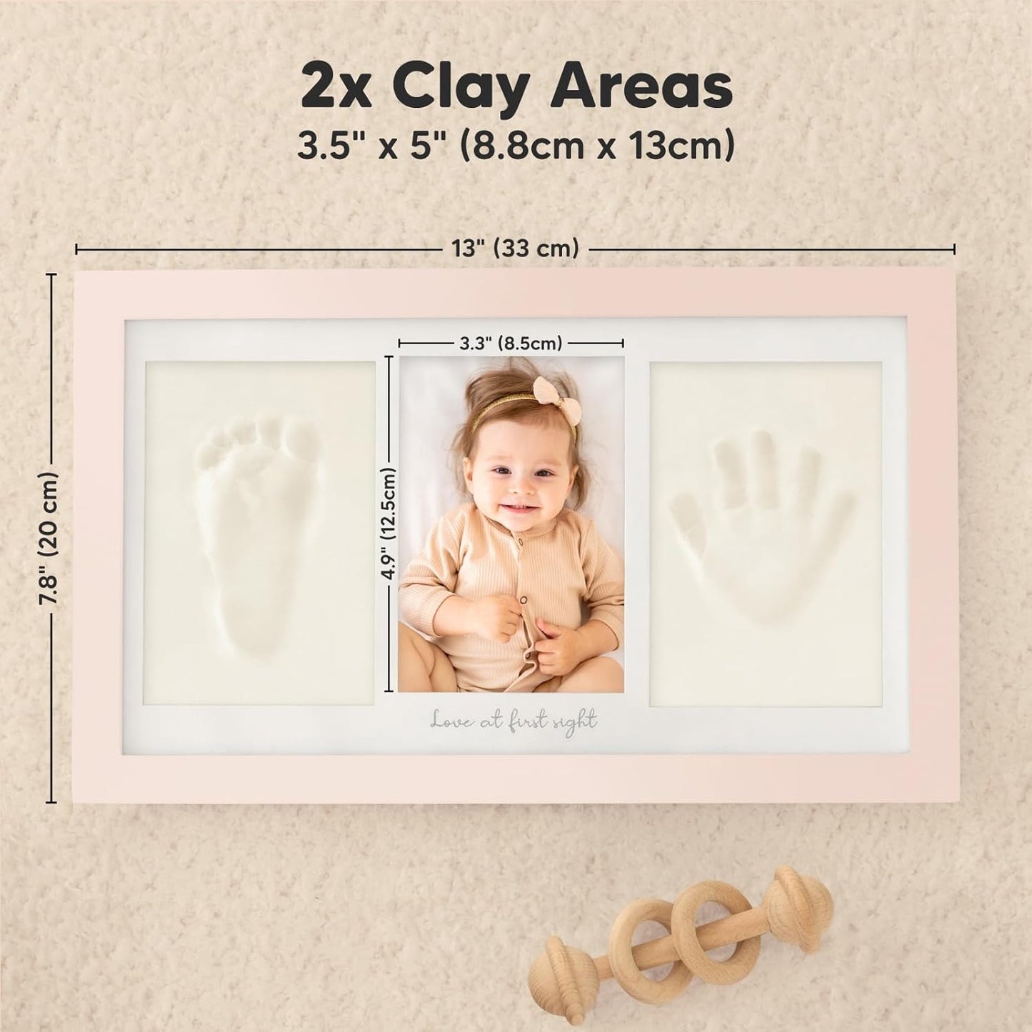 KeaBabies Baby Hand and Footprint Kit - Clay Handprint Keepsake Frame, Newborn Nursery Picture Frame, Personalized New Mom Gifts for Baby First Christmas Shower (Petal Pink)