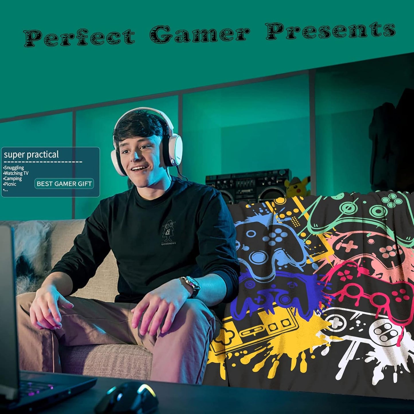 Gamer Blanket Super Soft Flannel Gaming Throw Blanket Cozy Lightweight Blankets Gamer Gifts for Men Boys 50" X40"