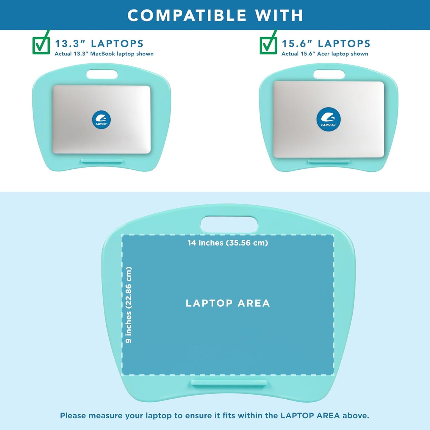 LapGear Basic Lap Desk with Device Ledge and Cushion - Aqua Sky - Style No. 44309