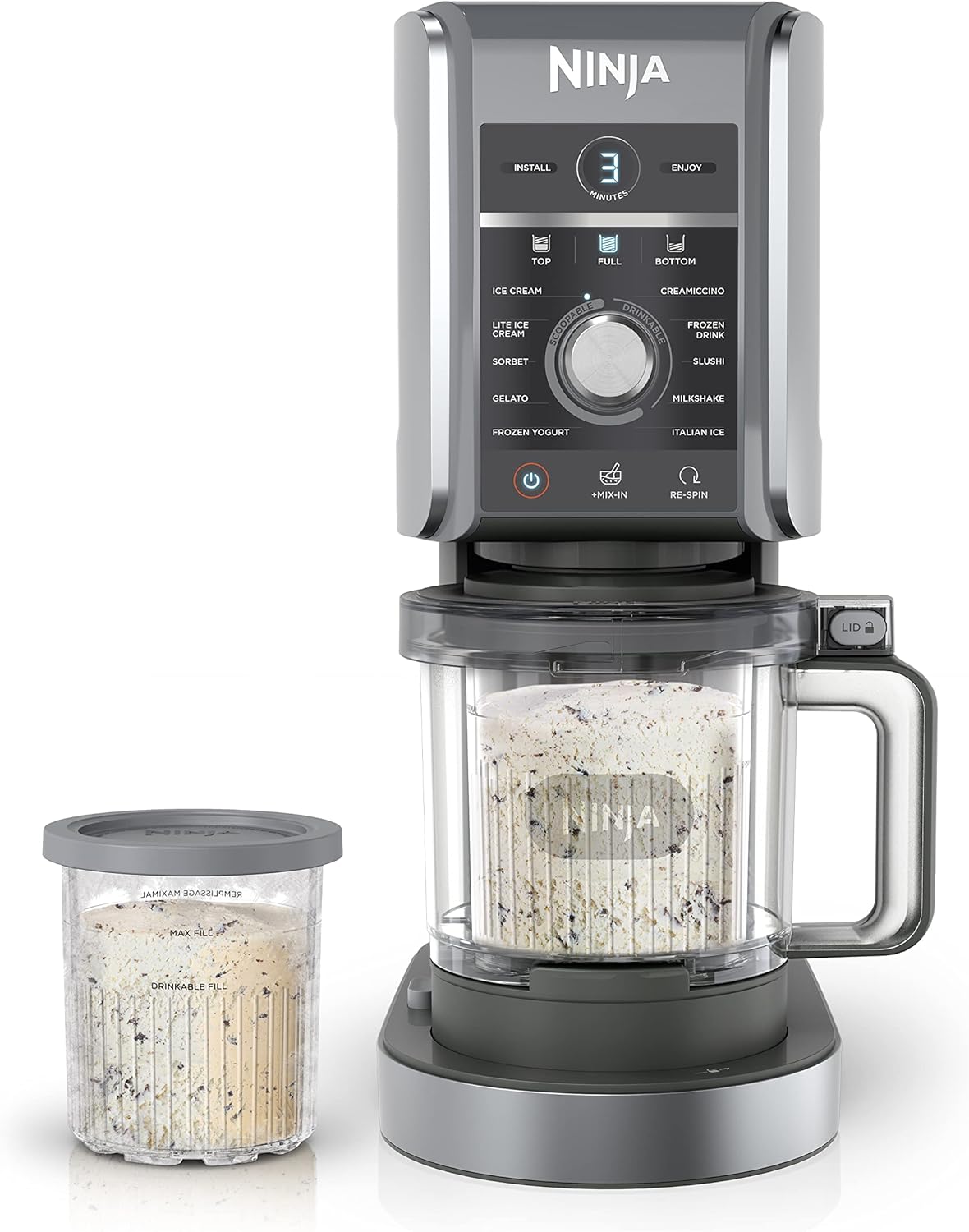 Ninja CREAMi Deluxe Ice Cream Maker, Treats and Frozen Desserts, Sorbet, Milkshakes, Yogurt and More, 11-in-1 Programs, XL Capacity, Includes Two 24-oz Family-Size Tubs, Silver, NC501