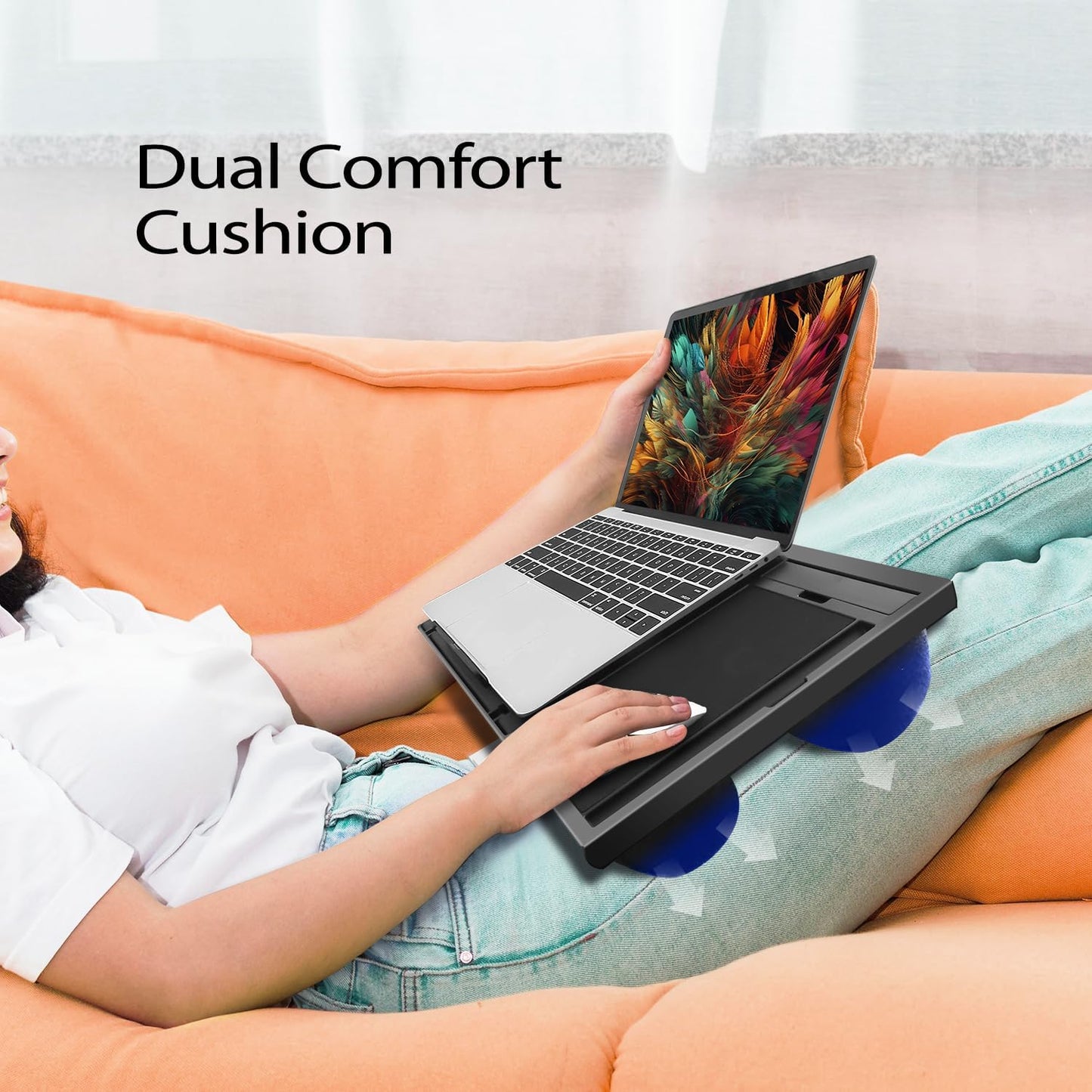Laptop Lap Desk with Cushion - 9 Adjustable Angles, Fits Up to 15.6 inch Laptops, Built-in Mouse Pad, Phone and Pen Slots. Portable Writing Board for Bed, Sofa, and Work Table