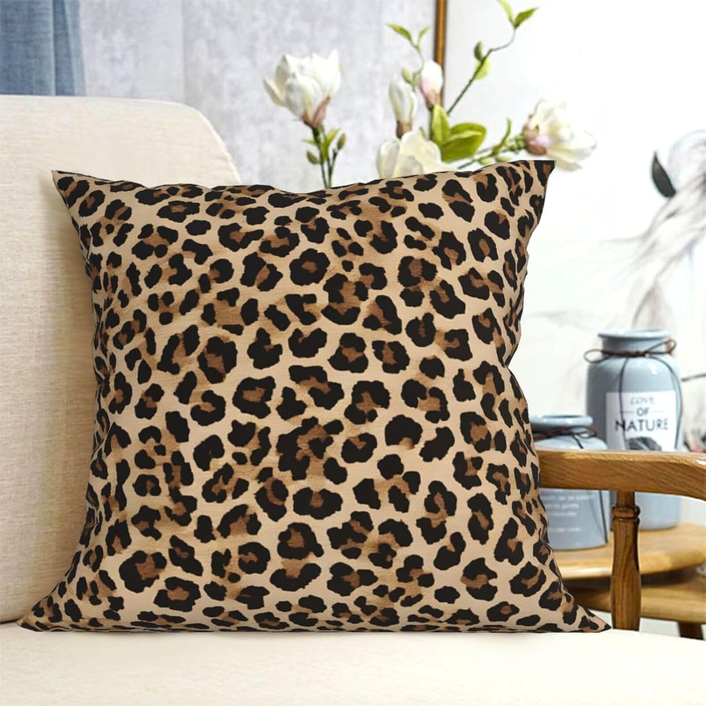 All-Season Square Pillow Covers 18"X18", Wild Leopard Animal, Decorative Throw Pillow Covers for Sofa Bed Couch, Hidden Zipper Cushion Cover, Square Lumbar & Accent Pillowcases for Home Decor