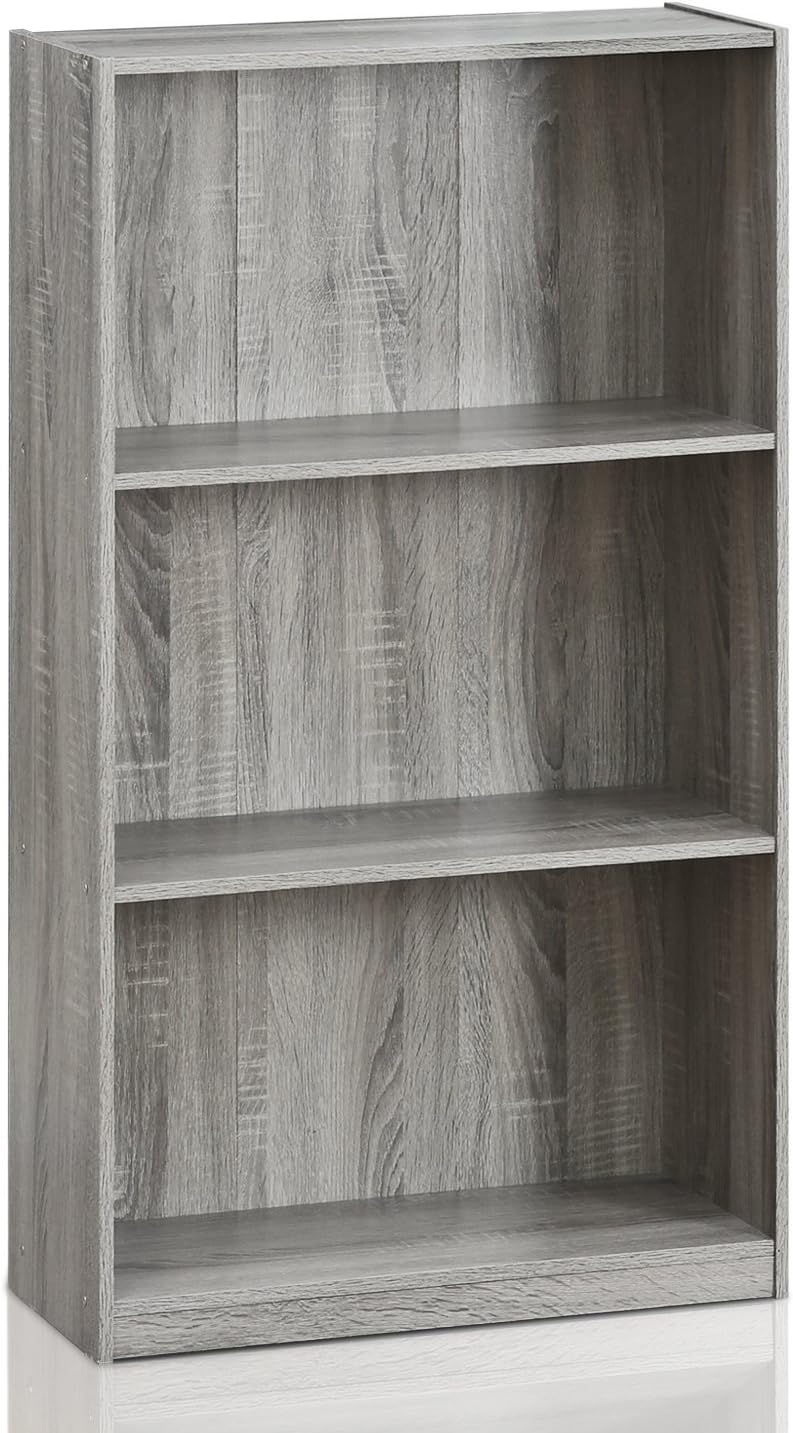 Furinno BASIC Book Shelf, 3-Tier Bookshelf with Open Shelves, Standing Bookcase, 9.3" x 21.8" x 39.5", for Organization and Storage, for Living Room, Bedroom, Home Office, French Oak