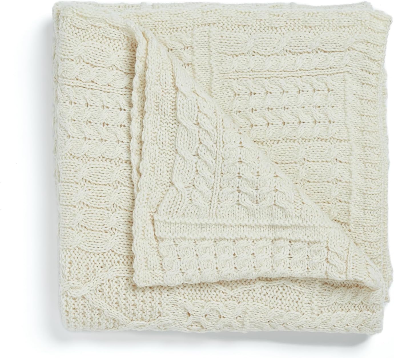 Aran Woollen Mills Patchwork Blanket, 100% Merino Wool,Cable Throw Blanket for Couch or Bed, Made in Ireland, Keel, Cream, 40" x 60" (102 x 152 cm)