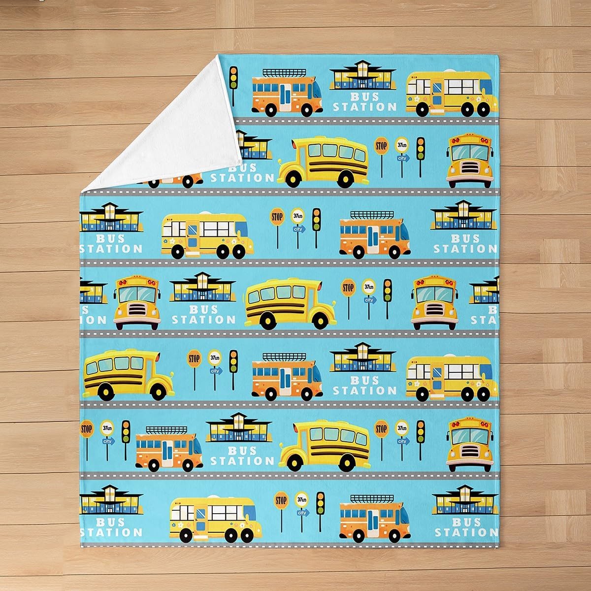 Feelyou School Bus Pattern Plush Throw Blanket, Baby 30"x40" Kids Construction Vehicles Flannel Fleece Blanket for Boys Teens Cartoon Car All Season,Bed Blanket Construction Site Cars Room Decor