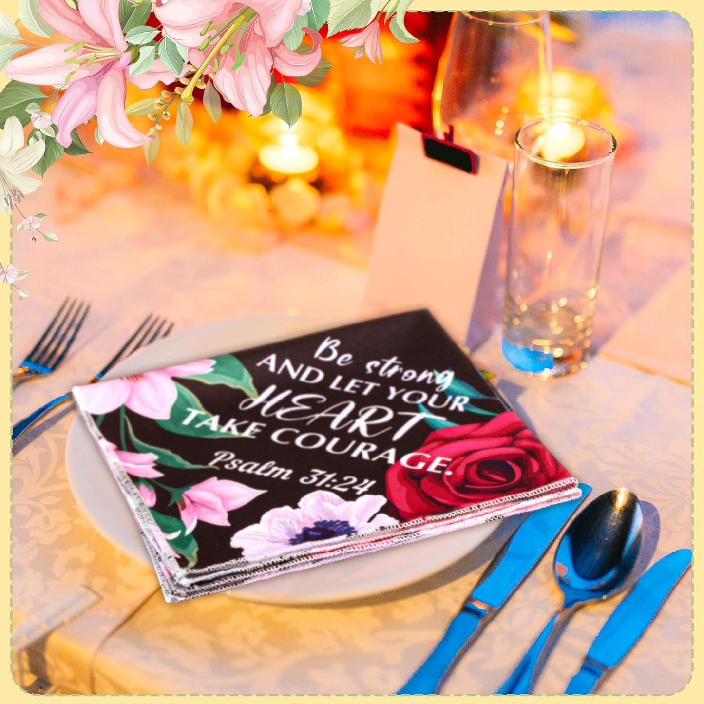 Kinlop 30 Pcs Christian Handkerchief for Women Prayer Handkerchief Christian Gift Bulk Ladies Floral Hankies Inspirational Scripture Bible Verse Religious Church Gift for Mom Sister Friend Teacher