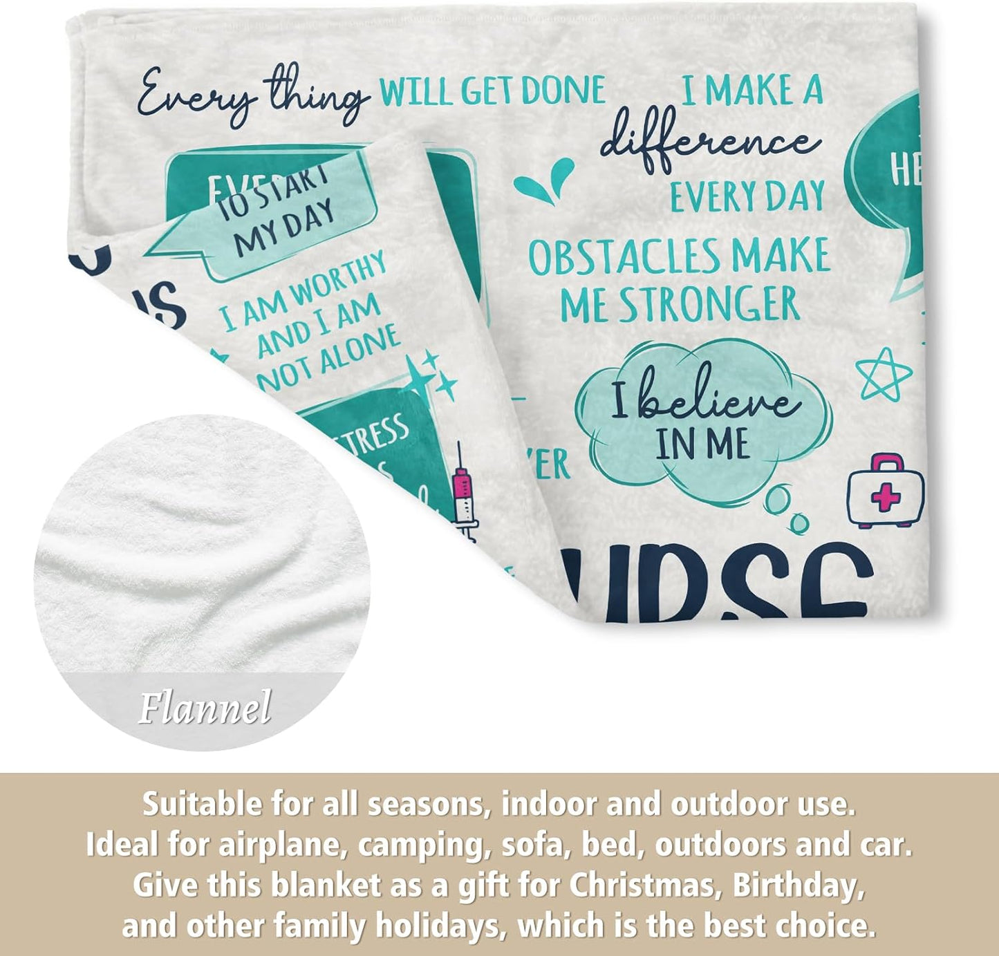 Craftique Nurse Gifts for Women Men- Soft Nurse Blanket with Daily Affirmations- LPN RN Gifts for Nurses Practitioner, Nursing School Graduate Birthday Appreciation Gift, Nurses Week/Day Gift