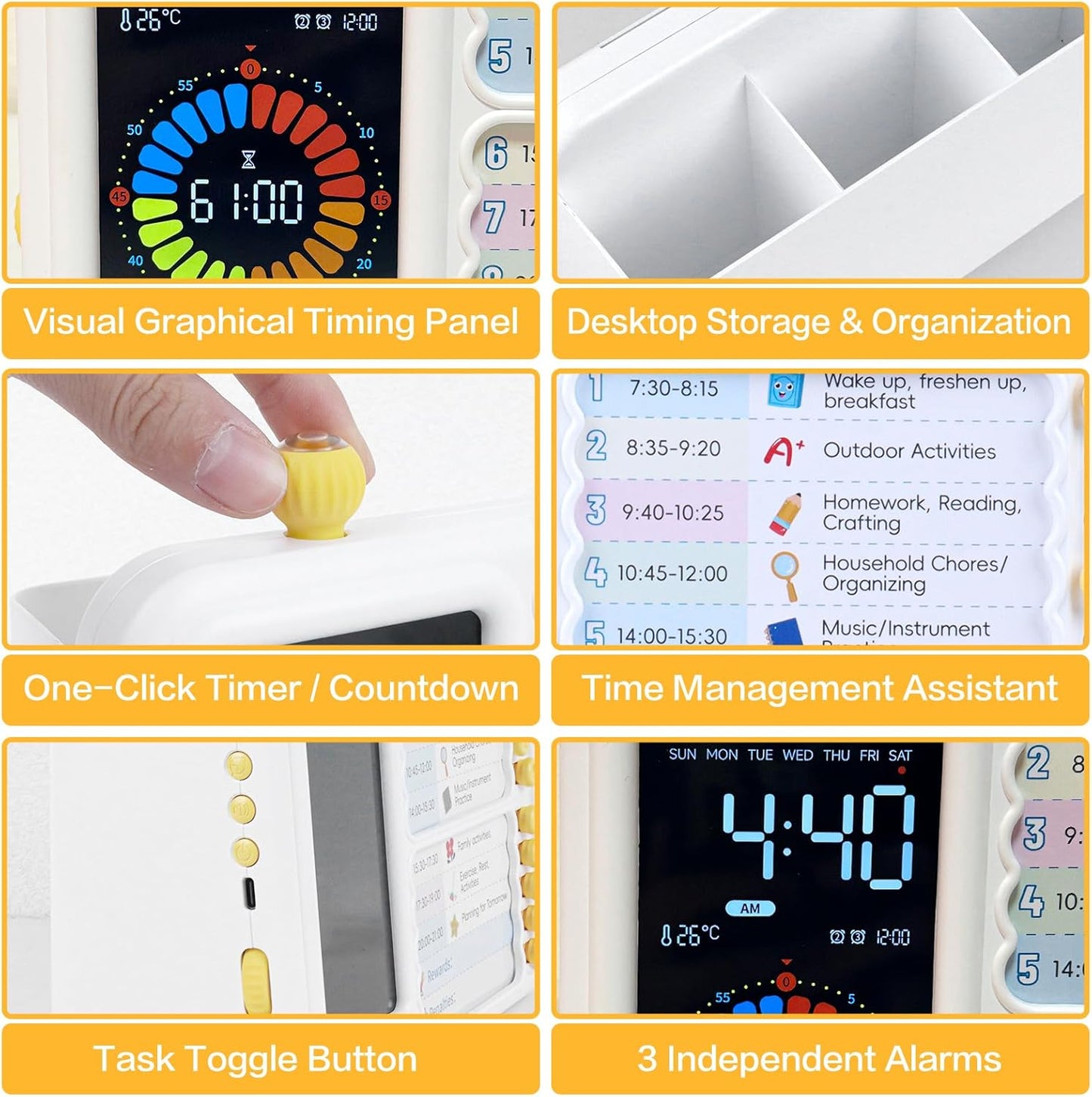 12/24 Hour Switching Task Timer, Timer for Kids, Visual Schedule for Kids with Autism, Visual Schedule for Kids, Time Management Tools, Autism Increase Self-Regulation, with 99-Minute Countdown