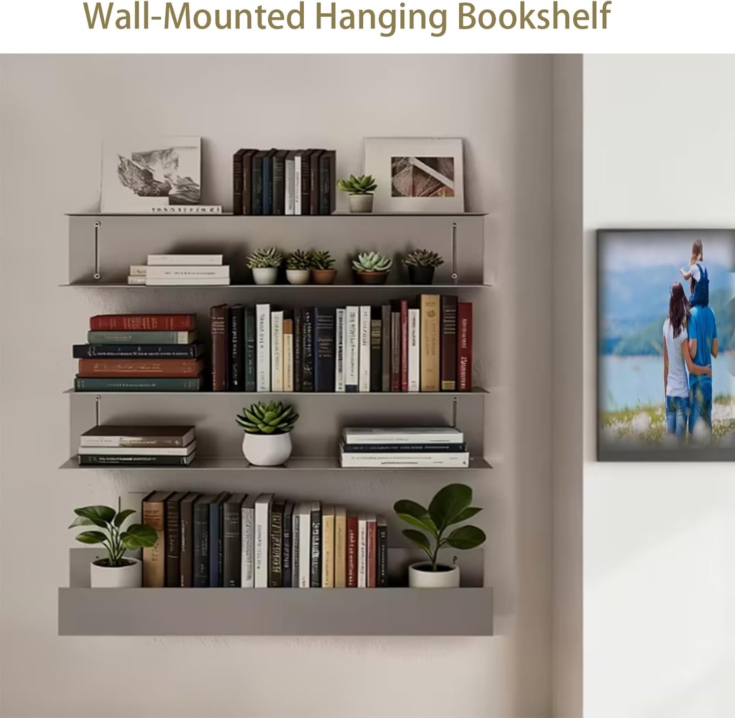 Stainless Steel Floating Shelf Picture Ledge, 23.6 Inch Wall Mounted Display Shelf with Back Guard, Heavy Duty Bathroom & Kitchen Wall Shelf for Decor, Books, Plants and Storage
