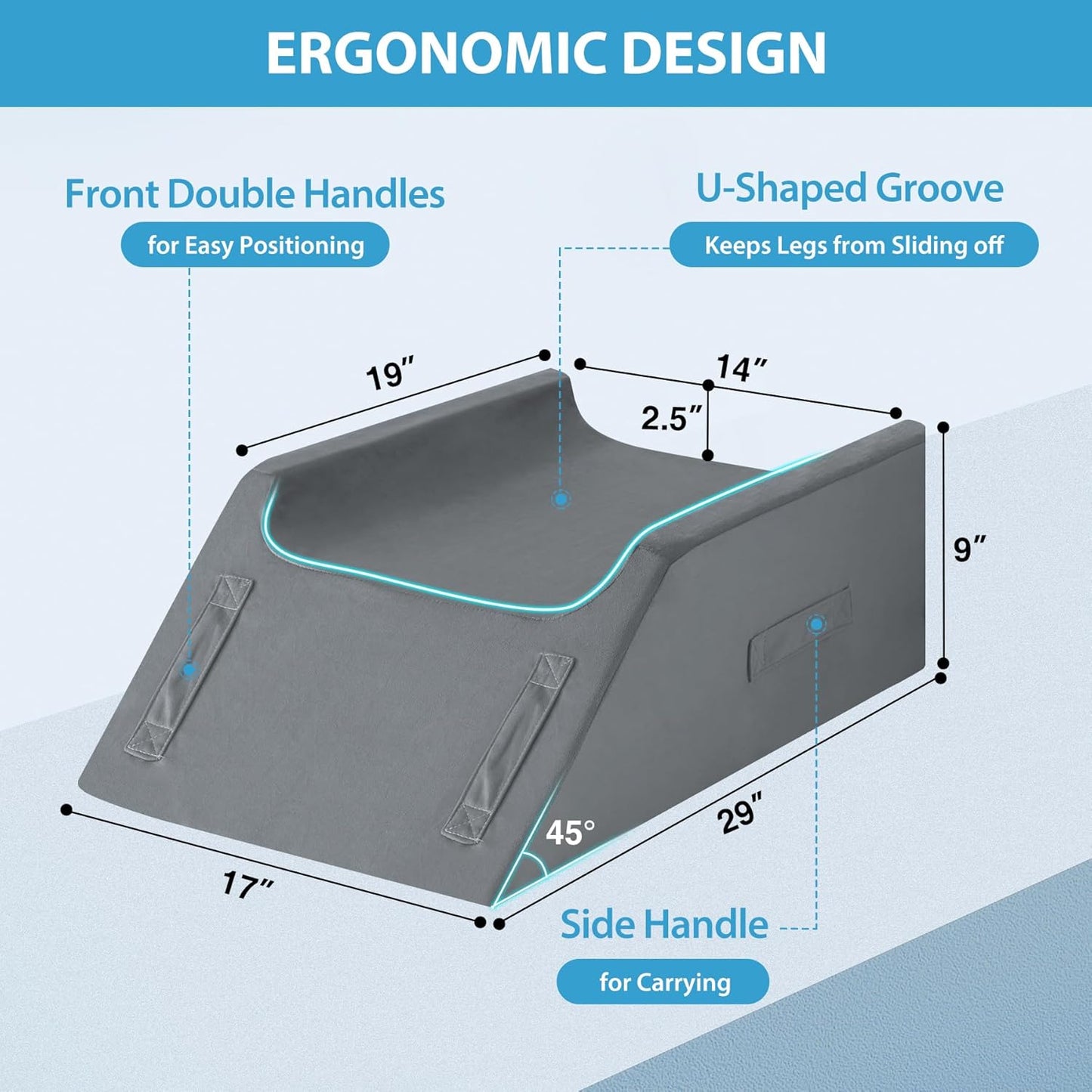 Double Leg Elevation Pillows for After Surgery, Memory Foam Leg Elevating Pillow, Leg Pillow Elevation Blood Circulation, Knee Pillow Wedge Pillow for Back Knee Hip Ankle Pain Relief, Grey