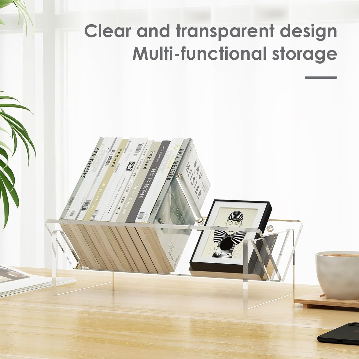 RekRang Acrylic Desk Bookshelf,Small Desktop Bookcases Clear Book Shelf Organizer for Home Office School,Book Stand Display Rack for CDs Magazines Books