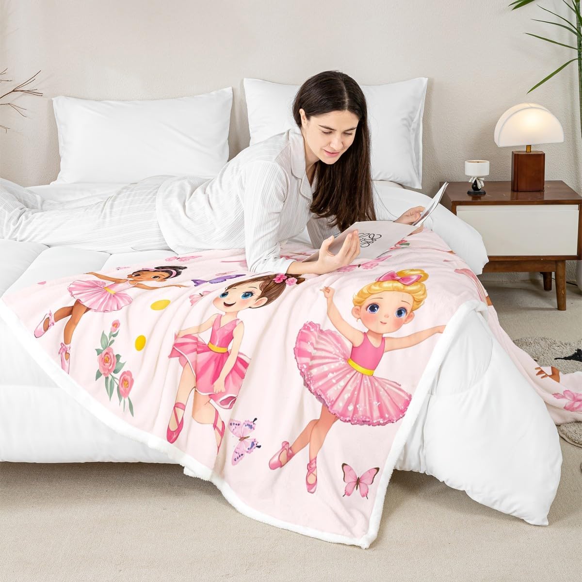 Feelyou Kids Ballet Fleece Throw Blanket Pink Bow Tie Sherpa Blanket Boys Girls Dress Plush Blanket for Bed Sofa Couch Princess Teens Bedroom Decor Twin 60"x80"