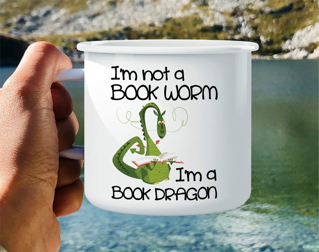 Retreez I'm Not a Book Worm I'm a Book Dragon 16 Oz Enamel Stainless Steel Metal Camping Campfire Coffee Mug Cup - Funny Sarcasm Inspirational birthday gift for friend coworker sister brother dad mom
