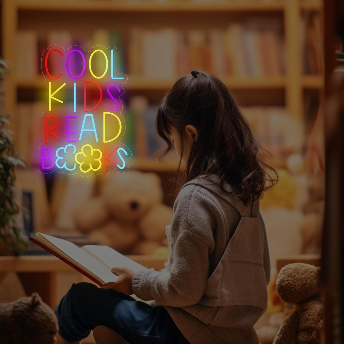 Cool Kids Read Books Neon Sign, Reading Light for Kids, Library Lamp for Bedroom, Classroom & Library Decor, LED Neon Wall Sign for Teachers and Students, Back to School Gift