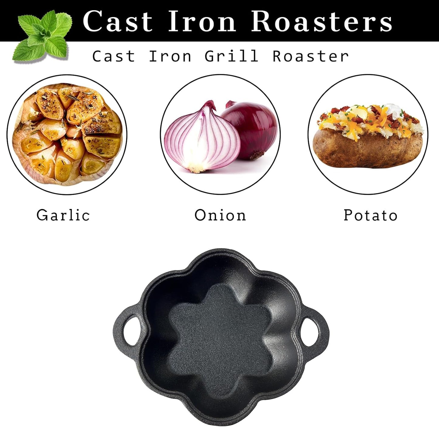 Cast Iron Smoker Roaster & Garlic Roster Baker, Smoker Box, Pre-Seasoned Cast Iron Garlic Roaster for Grill, Perfect for BBQ and Oven, for Smoky, Flavorful Vegetables, Meats or Wood Chips