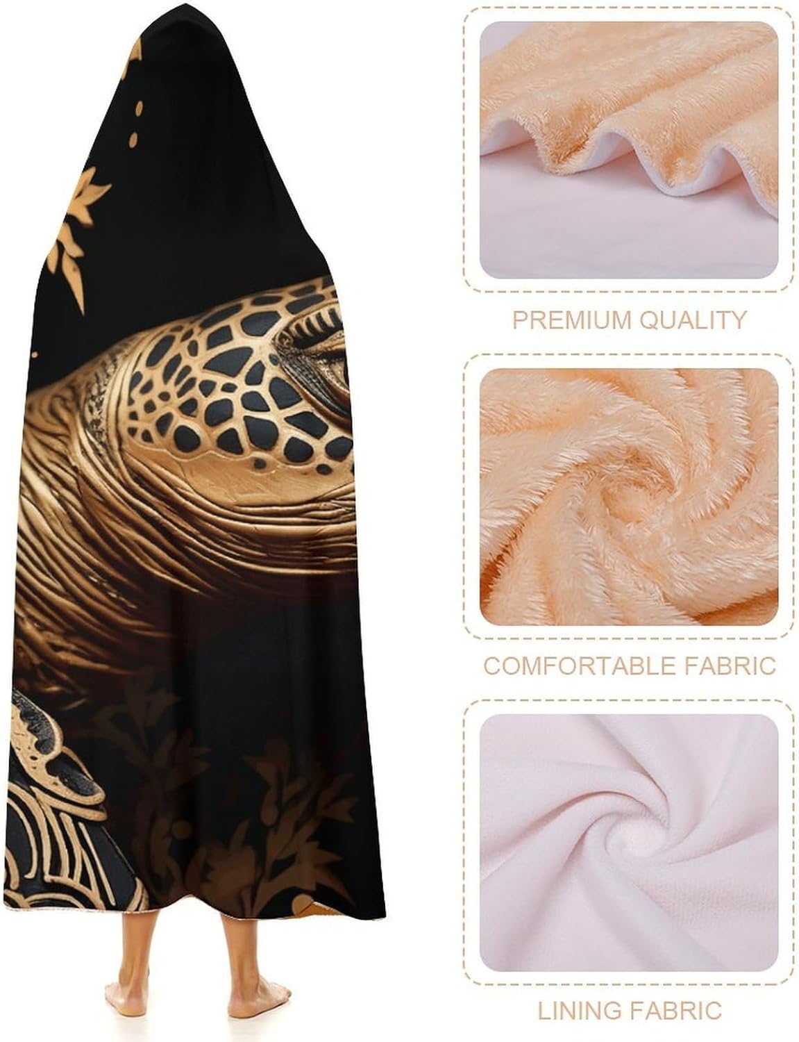 Gold Sea Turtle Wearable Blanket Hoodie for Adults Oversized Fleece Hooded Sweatshirt Wrap Soft Cozy