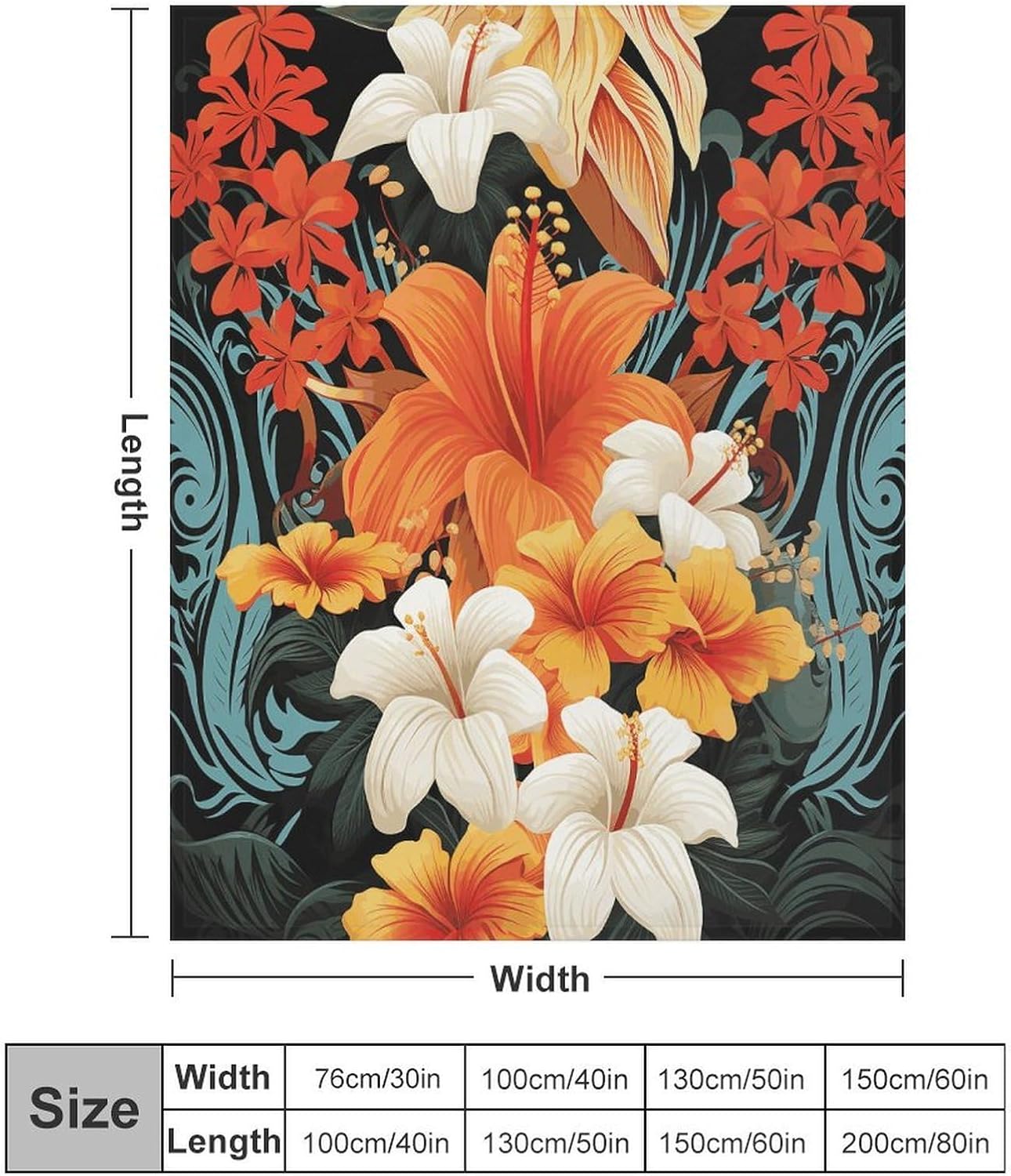 Flowers And Hawaiian Tribal Patterns on Black Background Throw Blanket for Couch Super Soft Warm Lightweight Throw Blankets Cozy Flannel Bed Blanket Cute Decorative Blankets for All Seasons Home Decor