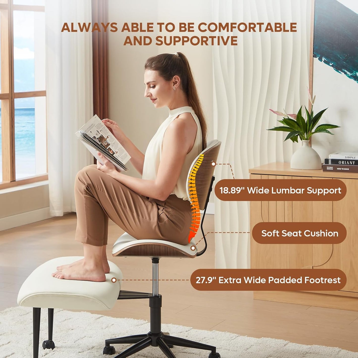 Bestier Ergonomic Cross Legged Office Chair,Height Adjustable Seat for ADHD, Meditation Office Chair for Short Women, 360° Swivel Adjustable Height for Pregnancy Yoga Kneeling Meditation White
