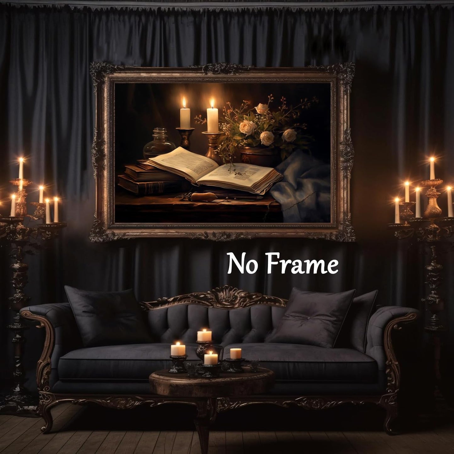 Dark Academia Books Wall Art Gothic Flowers Canvas Retro Moody Art Prints Vintage Gothic Poster Dark Academia Paintings Library Pictures Vintage Moody Artwork Antique Art 16x24inch No Frame
