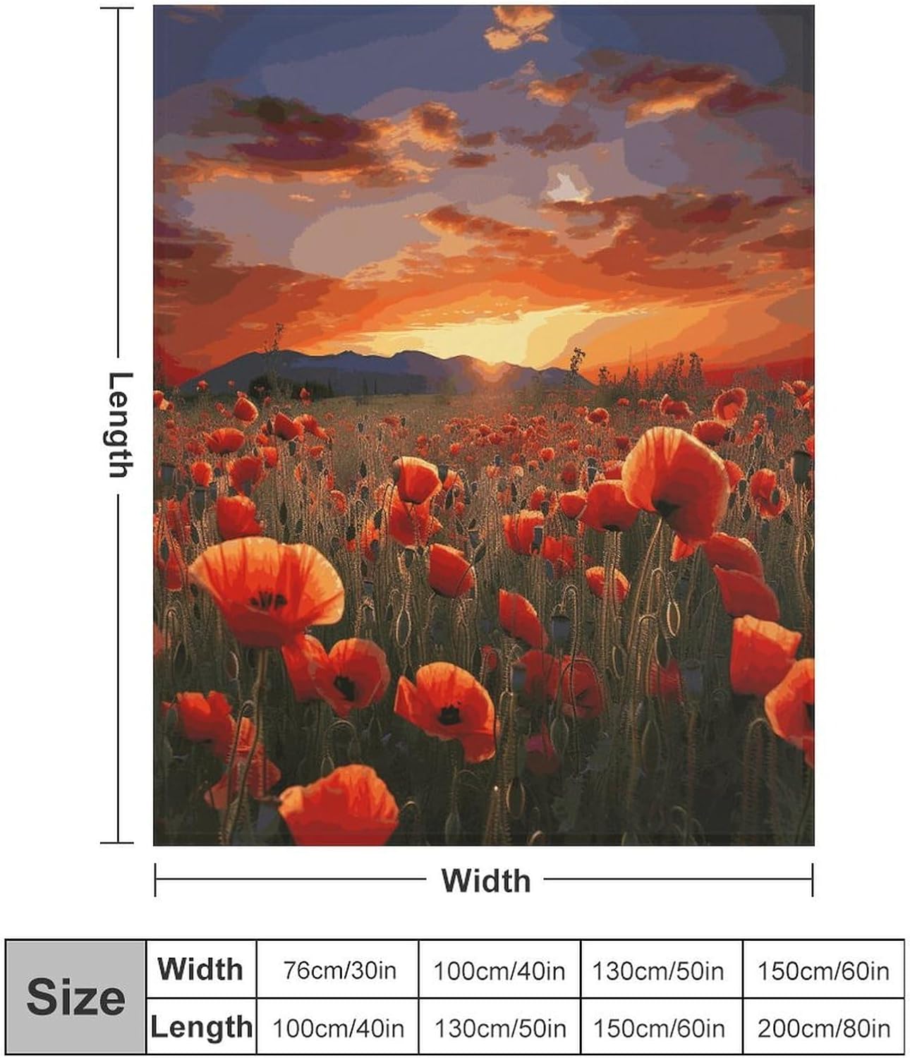 Red Poppy Flower Field in Sunset Blanket Super Soft Lightweight Throw Blanket Cute Cozy Warm Bed Blanket Decorative Fuzzy Blanket All-Season Home Decor Gift for Sofa Couch Living Room 40"*50" （100*130