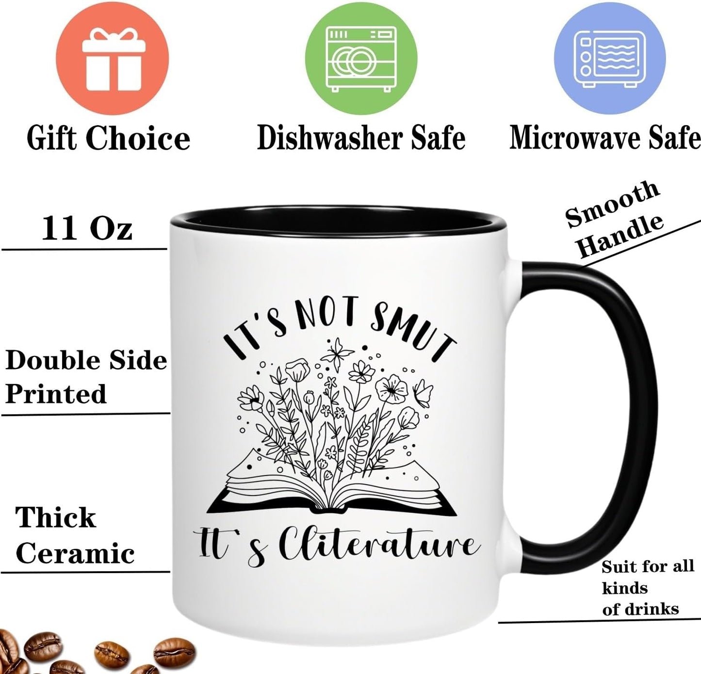 Smutty Book Lovers Gift Coffee Mug, Spicy Cliterature Books Reader Water Cup,11 Oz Ceramic Book Mug for Reading Woman Readers Bookworm Bookish Woman Girl