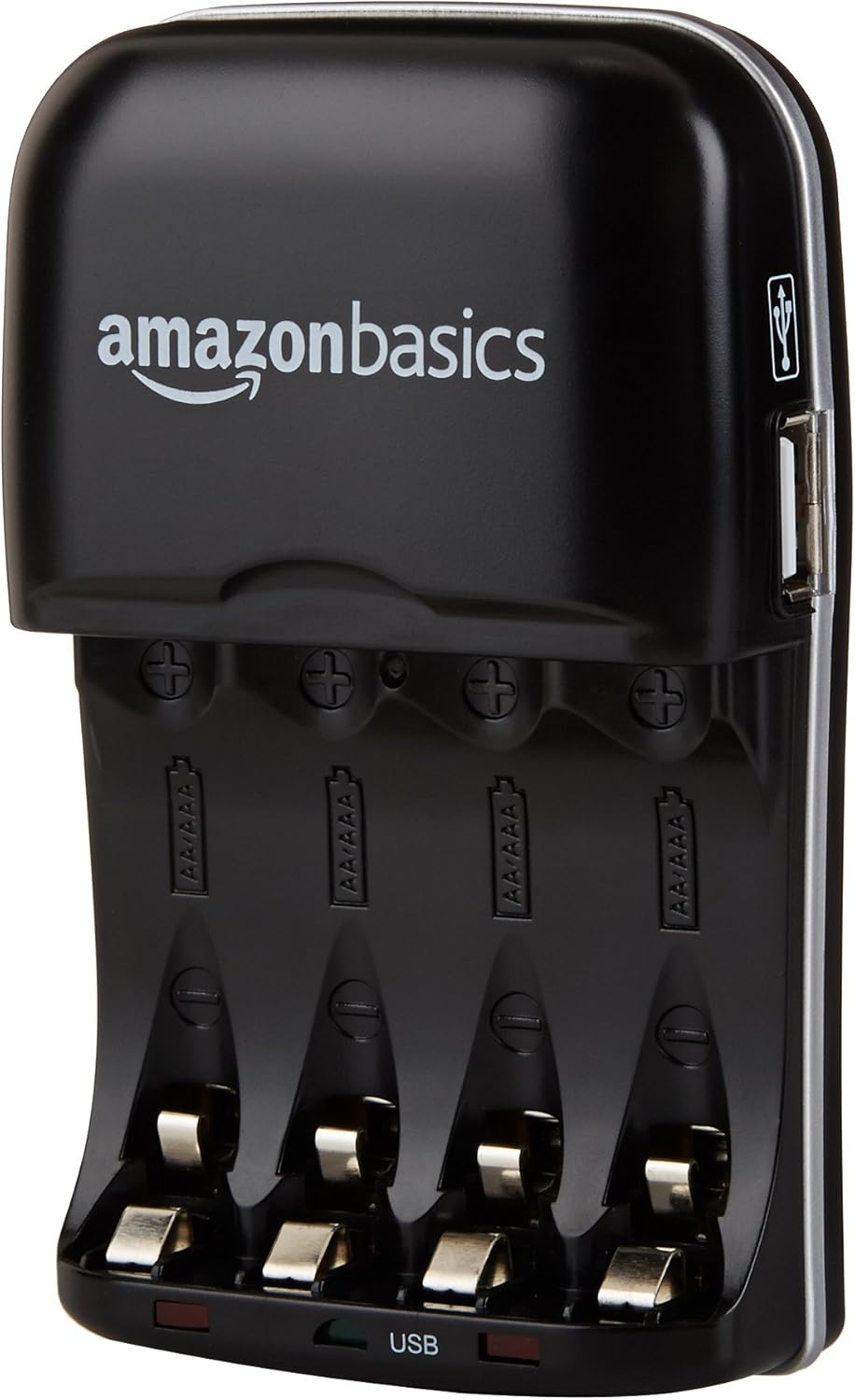 Amazon Basics Rechargeable Battery Charger for AA & AAA Ni-MH Batteries with USB Port, Portable, Travel-Friendly, Over-Charge Protection, Black