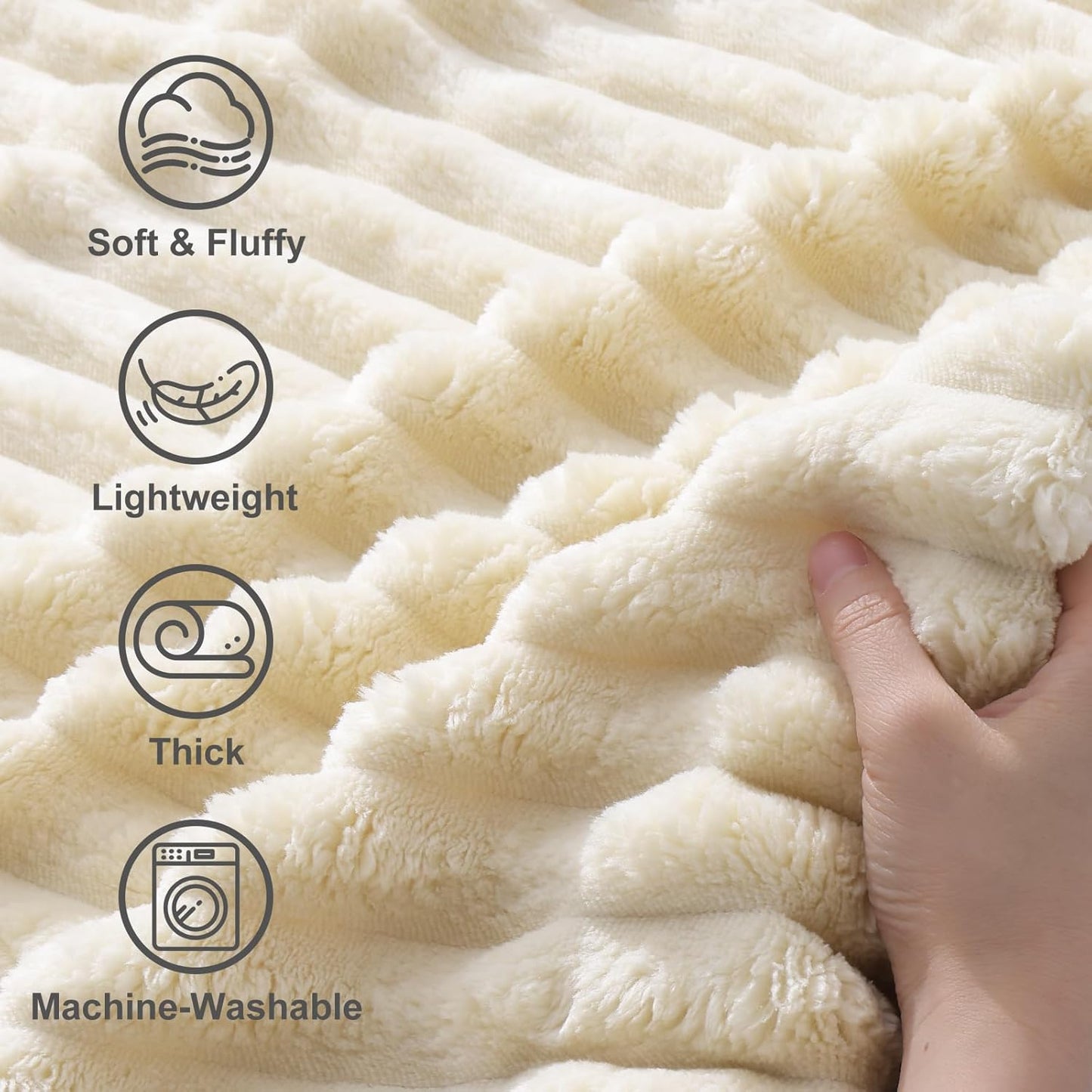 decorUhome Soft Fleece Beige Twin Blanket for Bed, Cozy Fluffy Plush Flannel Striped Throws for Couch Sofa, Lightweight Decorative Ribbed Fuzzy Blanket for Woman, 60x80 Inches