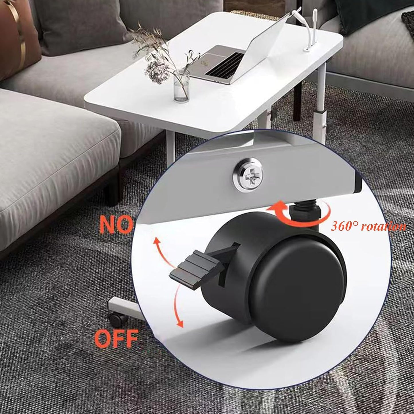 Overbed Table with Wheels, Height Adjustable Rolling Tray Table, Hospital Bed Table, Over Bed Bedside Rolling Laptop Table for Over Bed Sofa Reading Eating