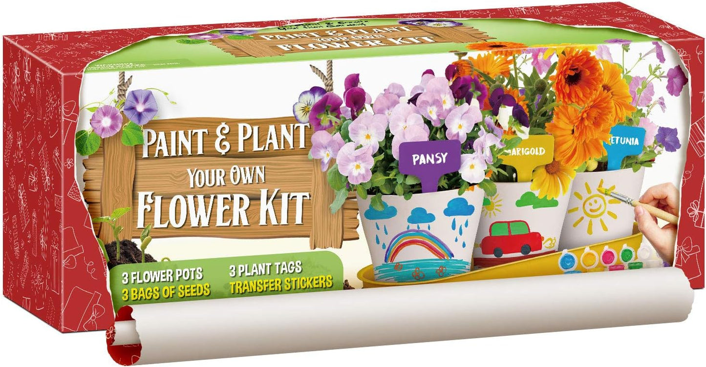 XX Paint & Plant Flower Growing Kit for Kids - DIY Arts & Crafts Garden Kits with Petunia, Pansy & Marigold Seeds, Educational Gardening Kit for Girls & Boys (Ages 6-12) - Creative Fun & Learning